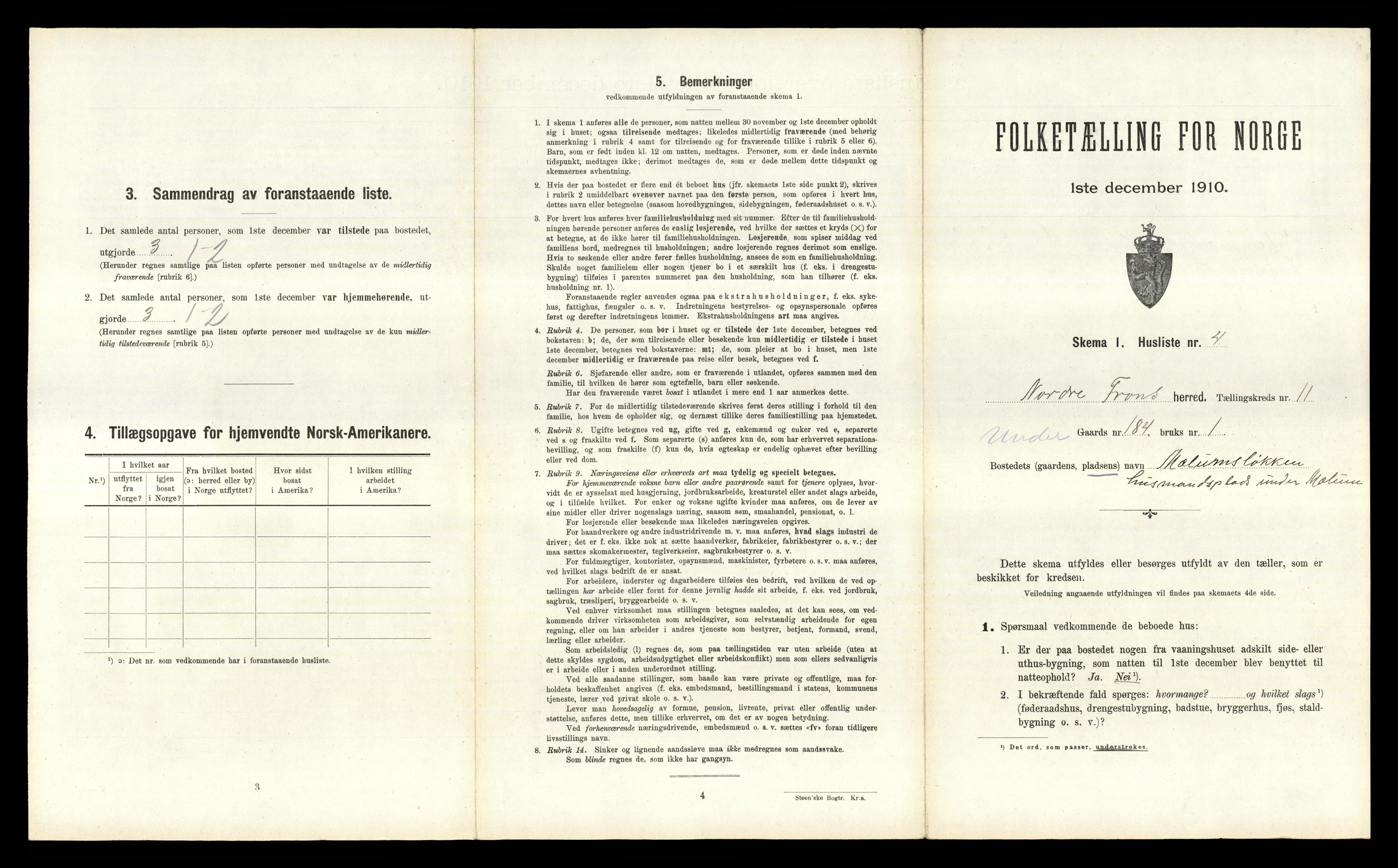 RA, 1910 census for Nord-Fron, 1910, p. 1376