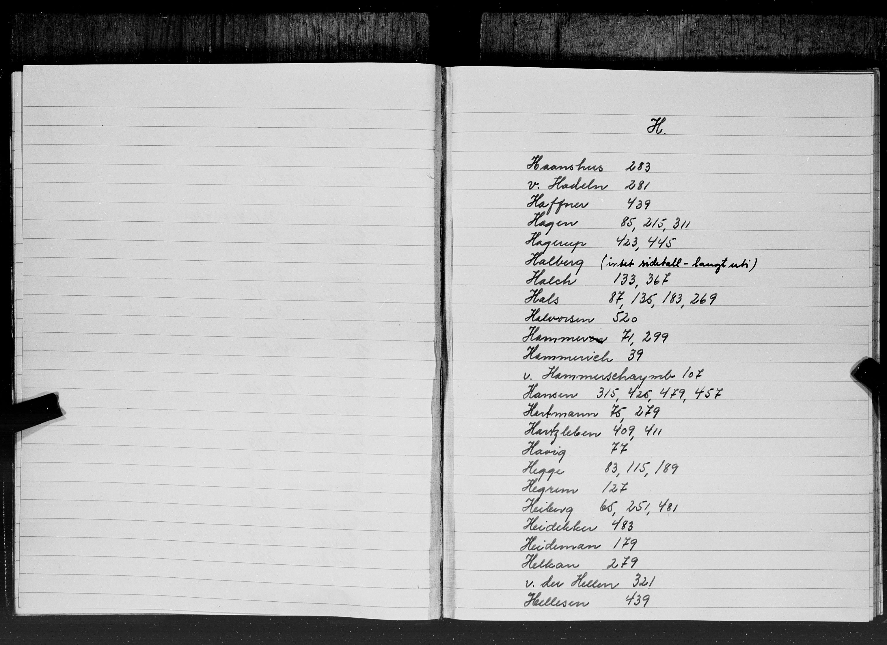 Hornemans samlinger, SAT/PA-X/A/L0013b: Register til bind 13a Angell - Hammond, 1600-1886
