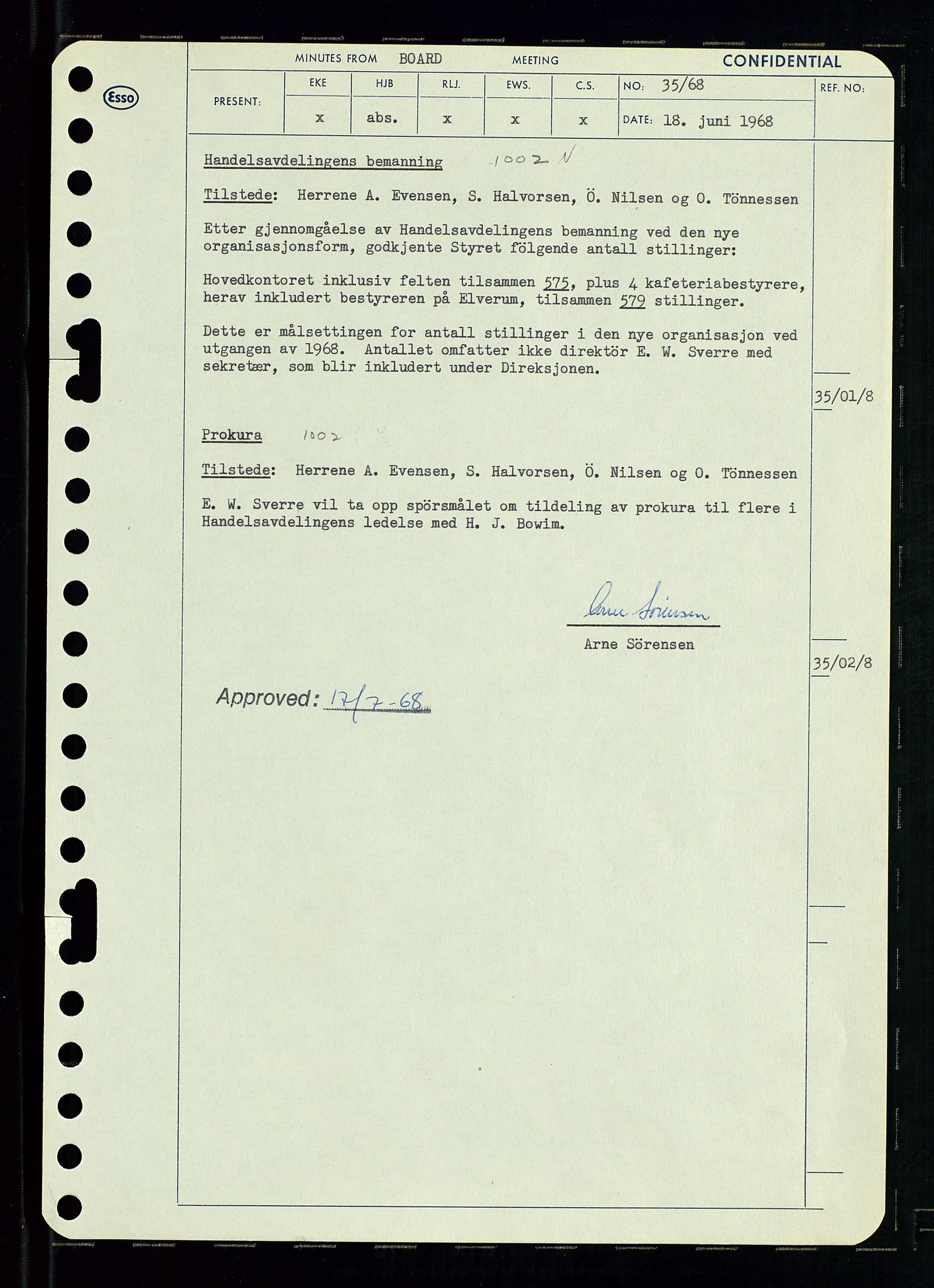 Pa 0982 - Esso Norge A/S, SAST/A-100448/A/Aa/L0002/0004: Den administrerende direksjon Board minutes (styrereferater) / Den administrerende direksjon Board minutes (styrereferater), 1968, p. 57