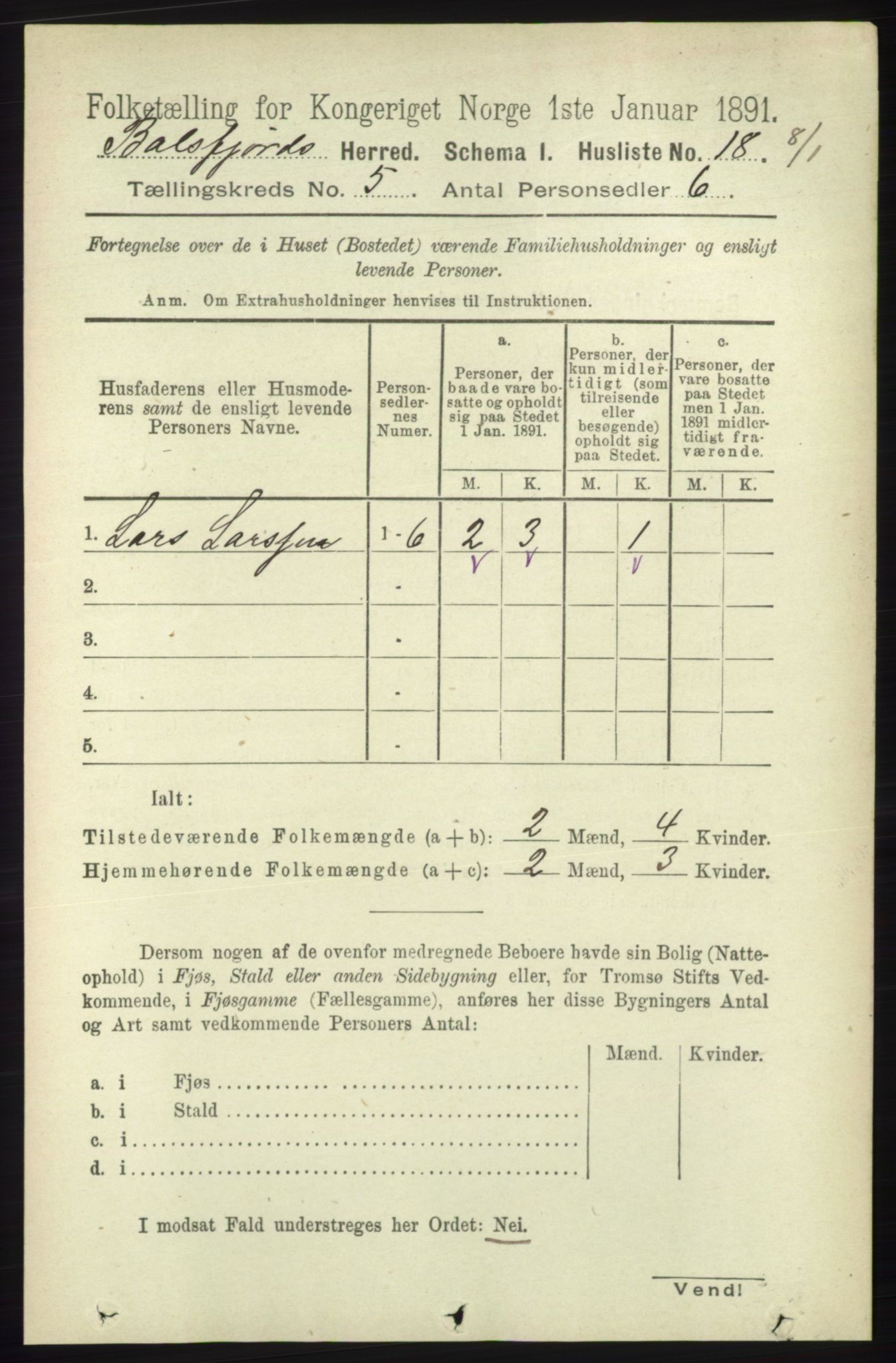 RA, 1891 census for 1933 Balsfjord, 1891, p. 1423