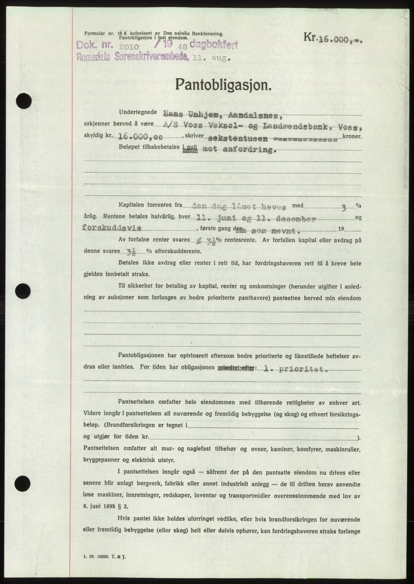 Romsdal sorenskriveri, AV/SAT-A-4149/1/2/2C: Mortgage book no. B4, 1948-1949, Diary no: : 2010/1948