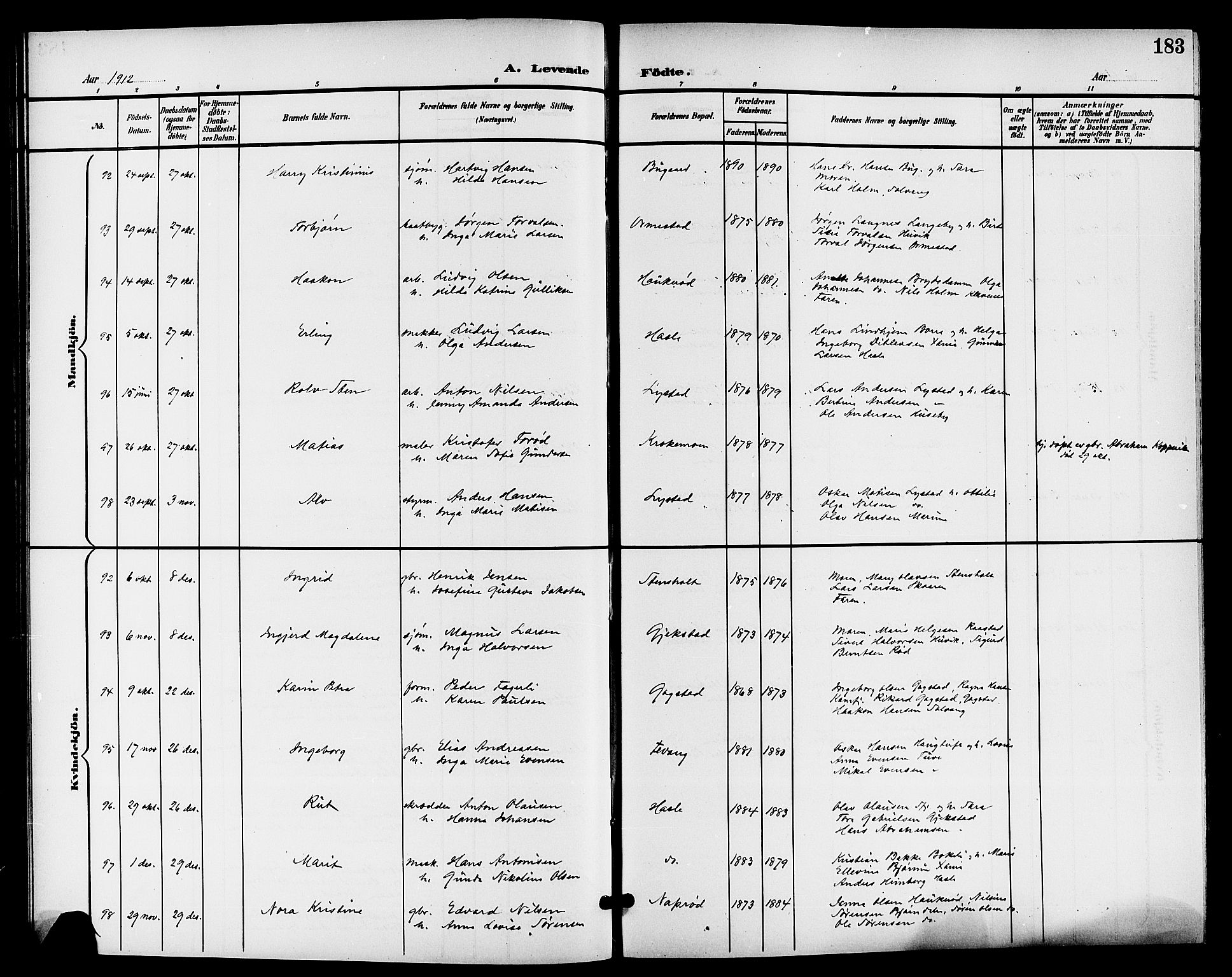 Sandar kirkebøker, AV/SAKO-A-243/G/Ga/L0002: Parish register (copy) no. 2, 1900-1915, p. 183