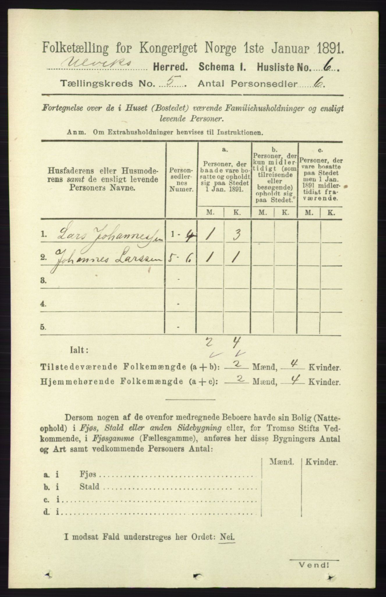 RA, 1891 census for 1233 Ulvik, 1891, p. 1328