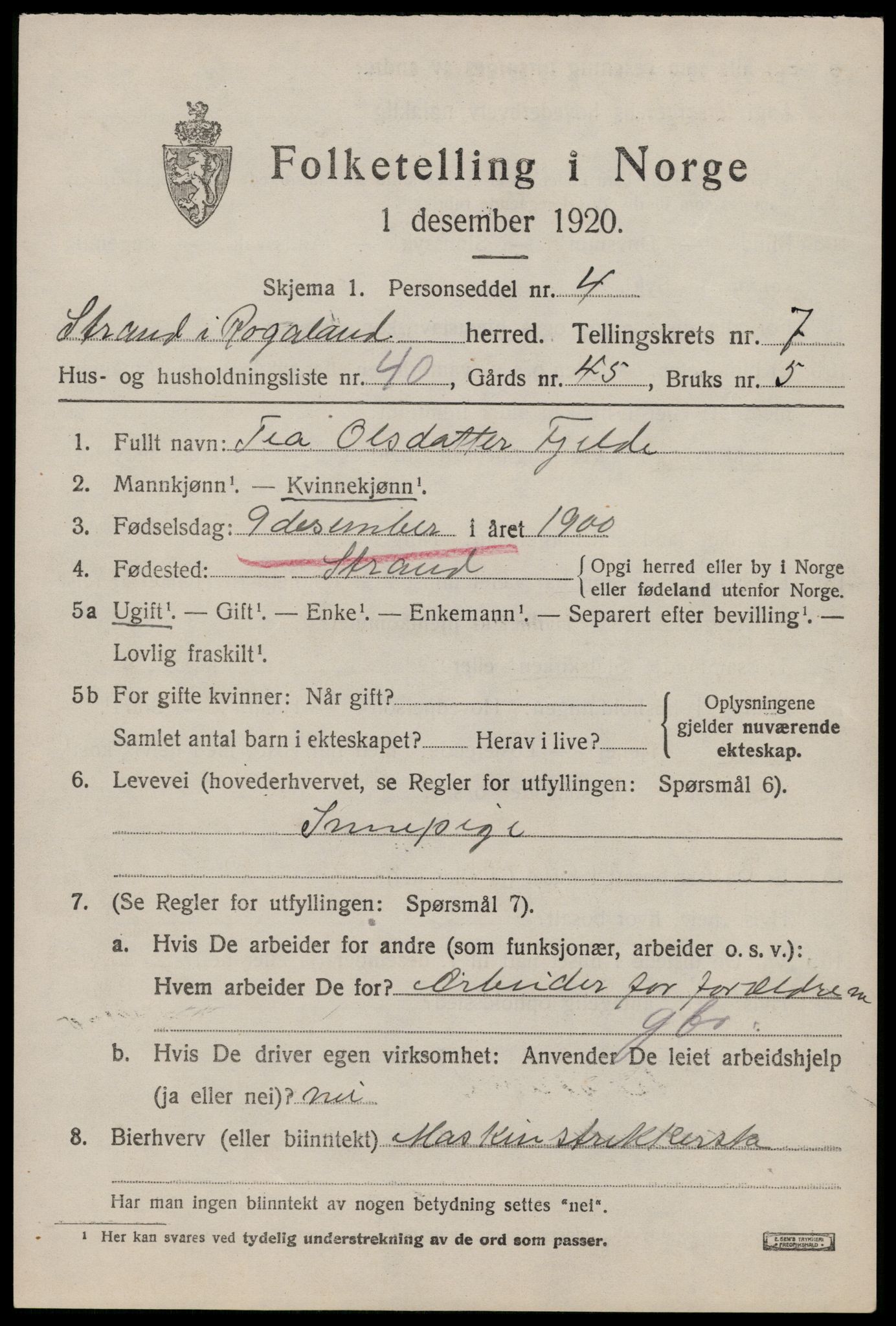 SAST, 1920 census for Strand, 1920, p. 4924