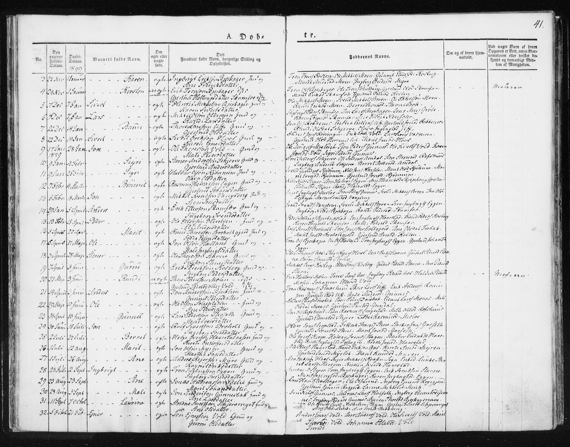 Ministerialprotokoller, klokkerbøker og fødselsregistre - Sør-Trøndelag, SAT/A-1456/674/L0869: Parish register (official) no. 674A01, 1829-1860, p. 41