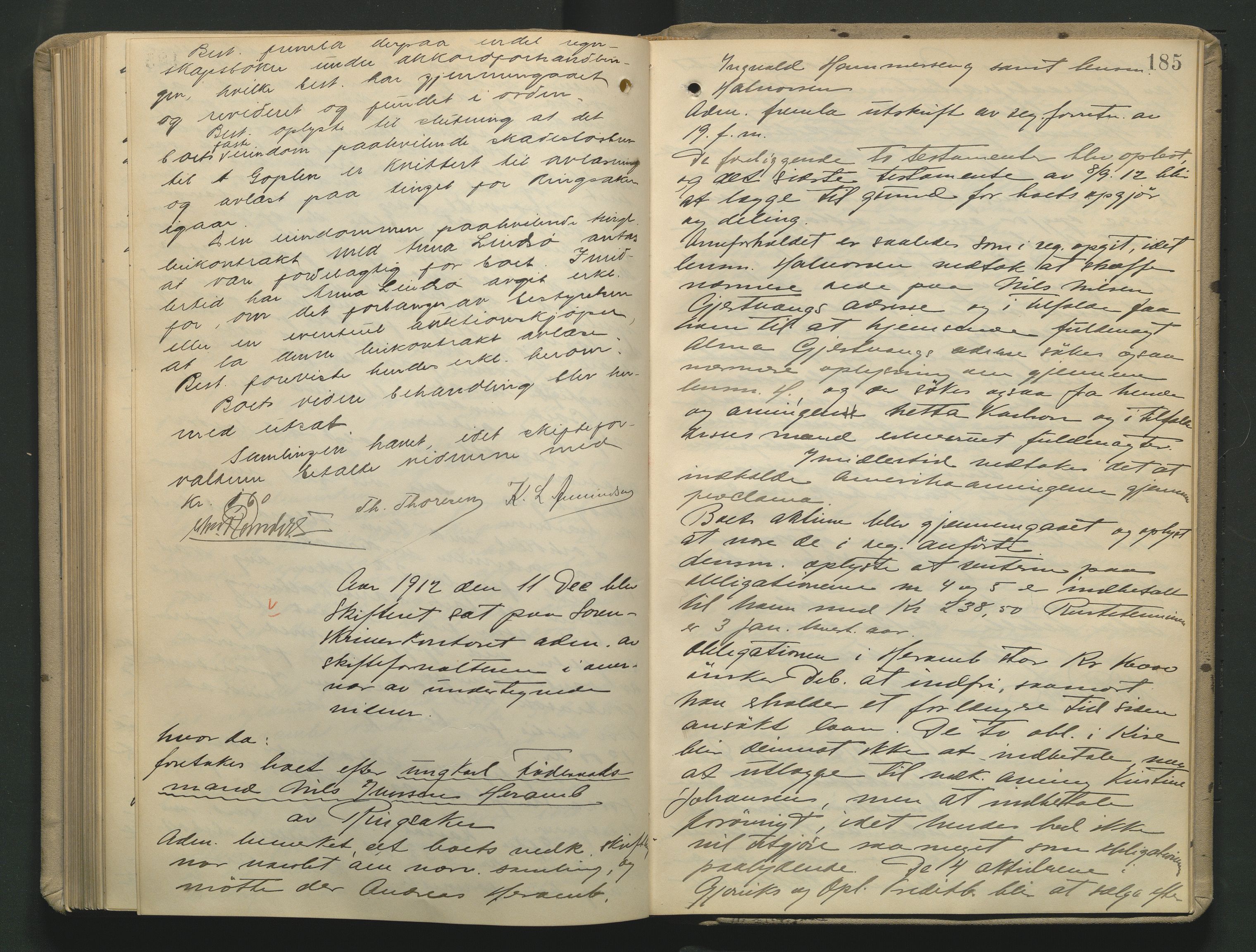 Nord-Hedmark sorenskriveri, AV/SAH-TING-012/J/Jc/Jca/L0004: Skifteforhandlingsprotokoll, 1910-1913, p. 184b-185a