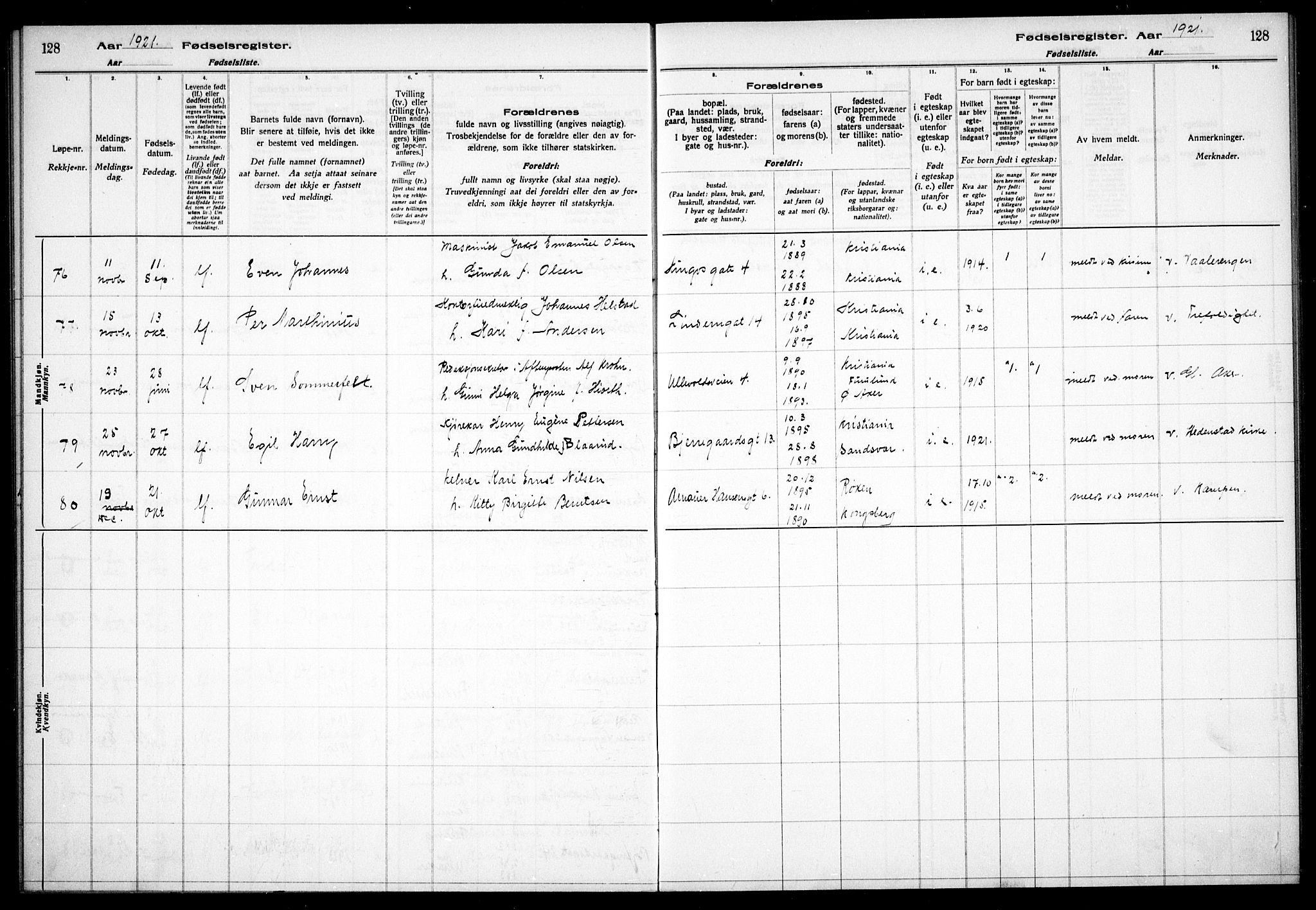 Gamle Aker prestekontor Kirkebøker, AV/SAO-A-10617a/J/L0001: Birth register no. 1, 1916-1927, p. 128