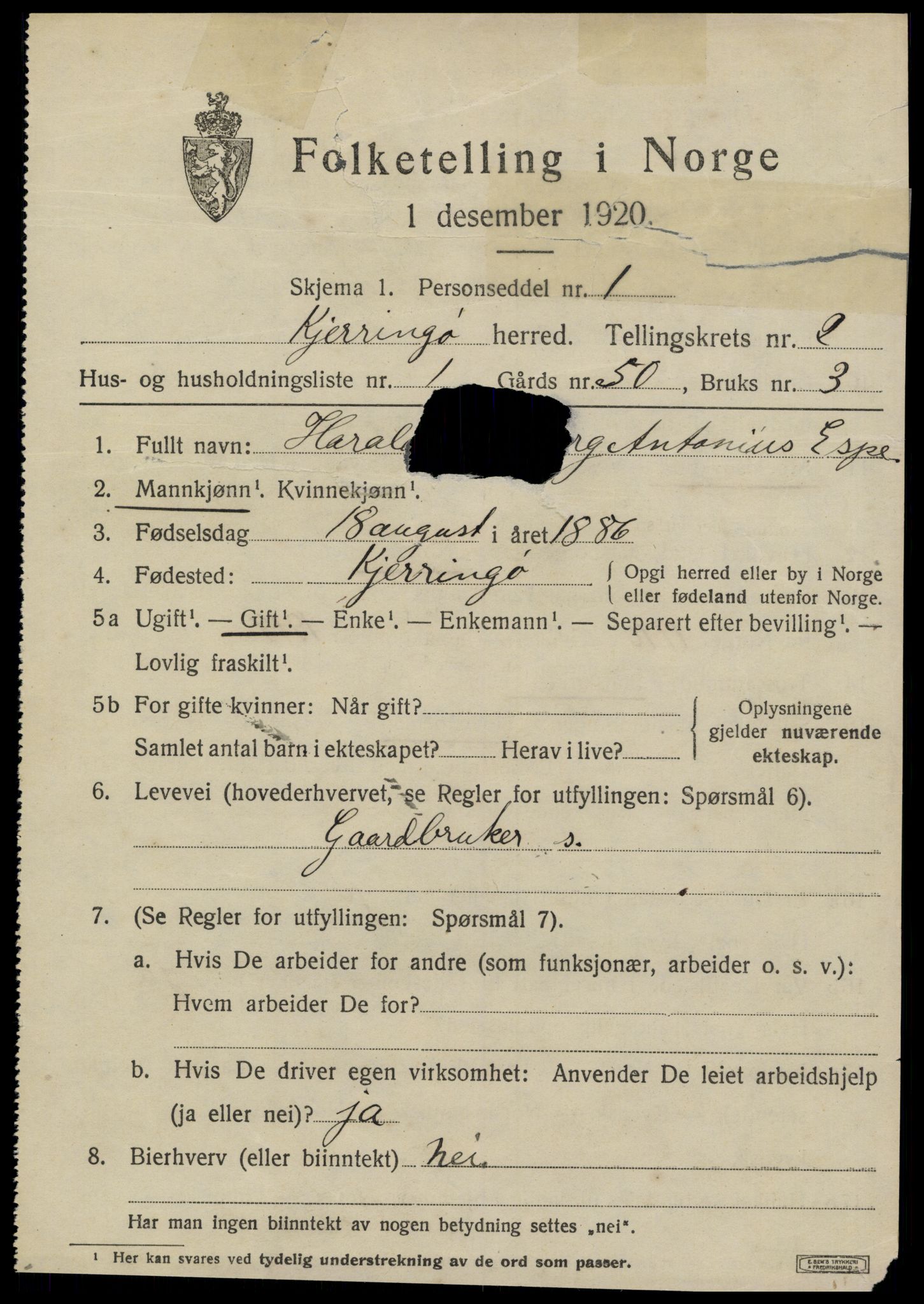 SAT, 1920 census for Kjerringøy, 1920, p. 855