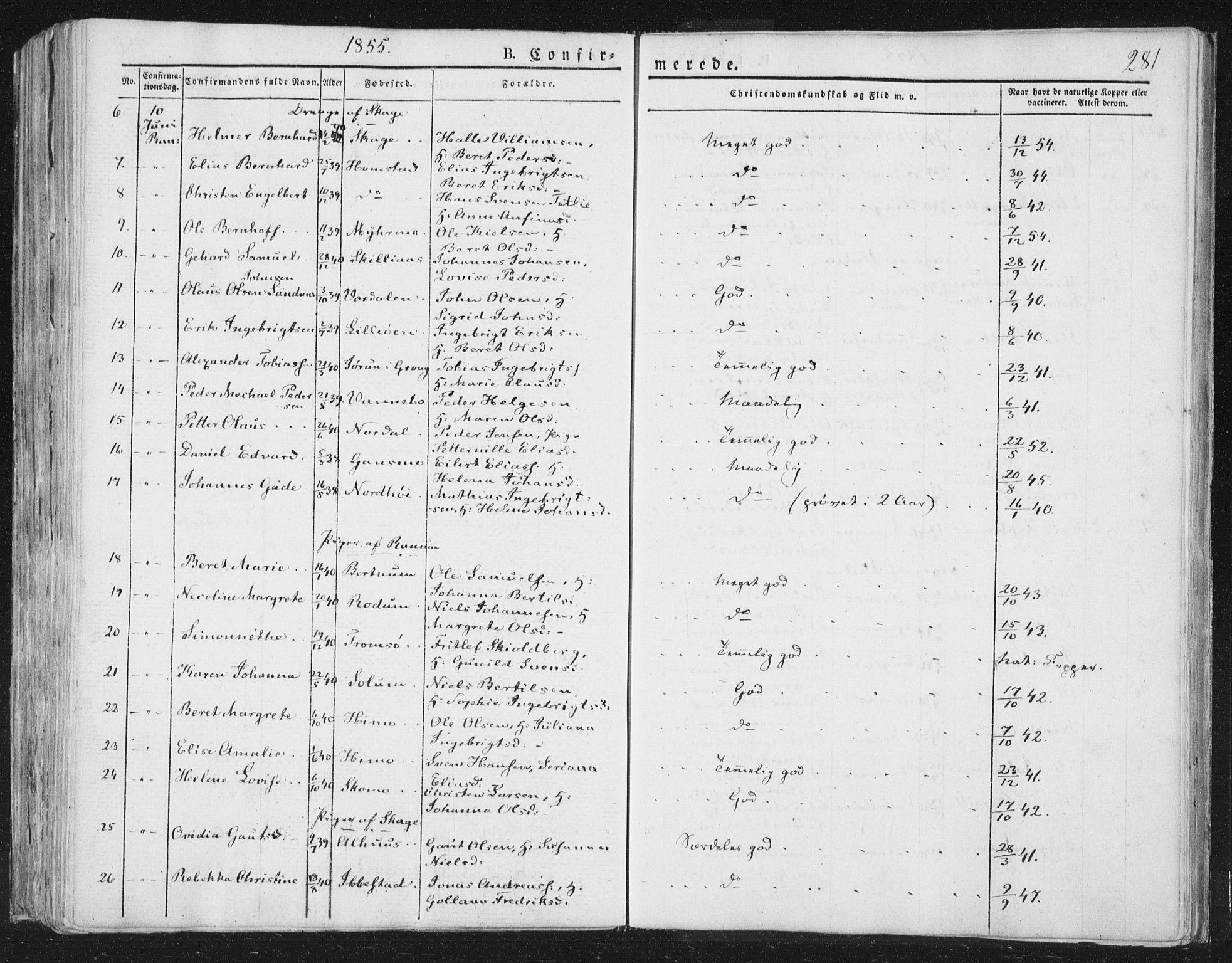 Ministerialprotokoller, klokkerbøker og fødselsregistre - Nord-Trøndelag, SAT/A-1458/764/L0551: Parish register (official) no. 764A07a, 1824-1864, p. 281