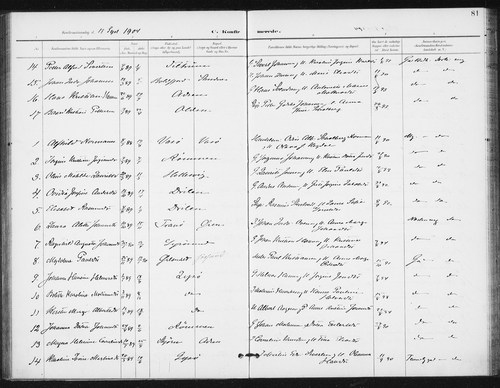Ministerialprotokoller, klokkerbøker og fødselsregistre - Sør-Trøndelag, SAT/A-1456/654/L0664: Parish register (official) no. 654A02, 1895-1907, p. 81