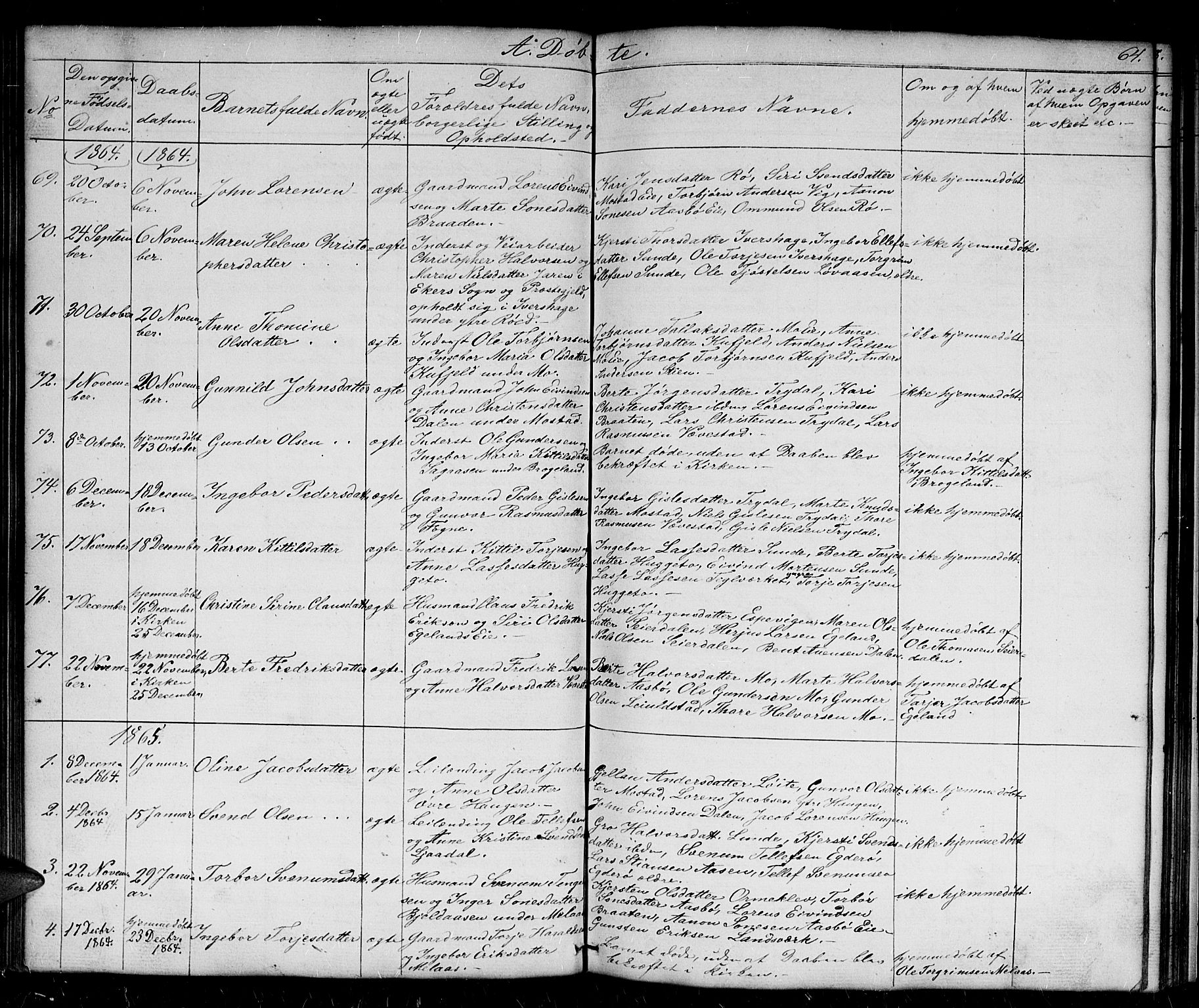 Gjerstad sokneprestkontor, SAK/1111-0014/F/Fb/Fba/L0005: Parish register (copy) no. B 5, 1853-1867, p. 64