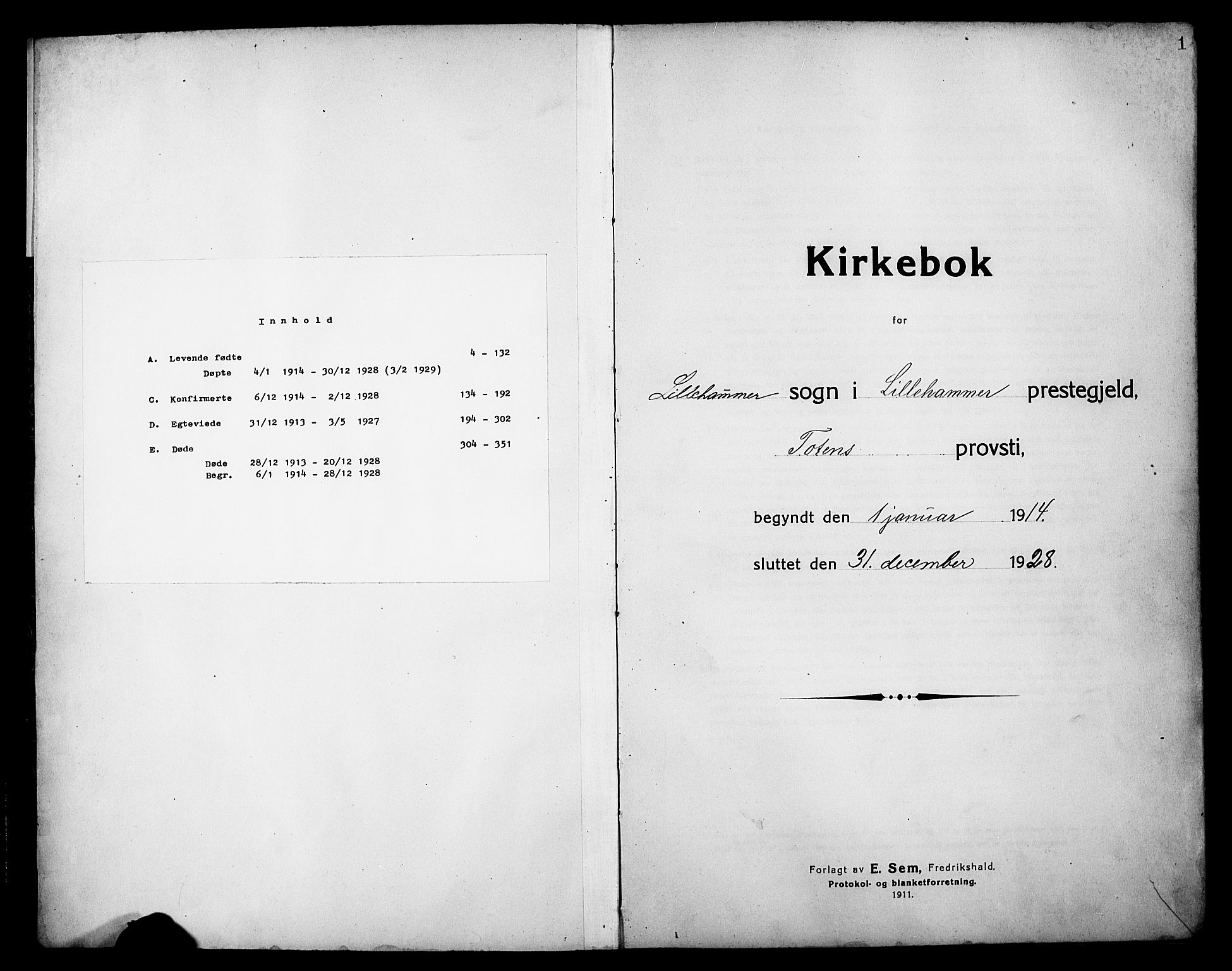 Lillehammer prestekontor, SAH/PREST-088/H/Ha/Hab/L0002: Parish register (copy) no. 2, 1913-1929, p. 1