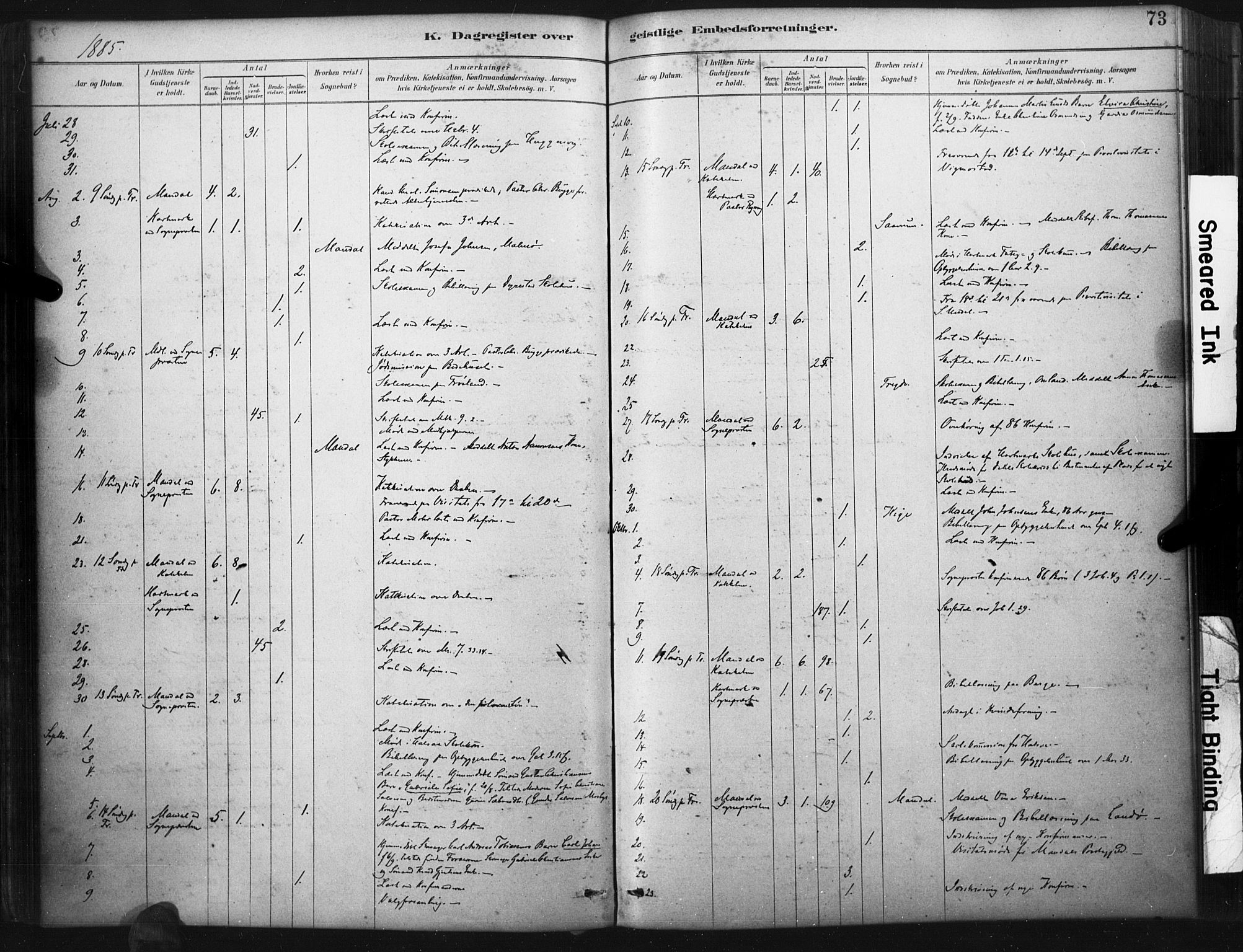 Mandal sokneprestkontor, AV/SAK-1111-0030/F/Fa/Faa/L0017: Parish register (official) no. A 17, 1880-1926, p. 73