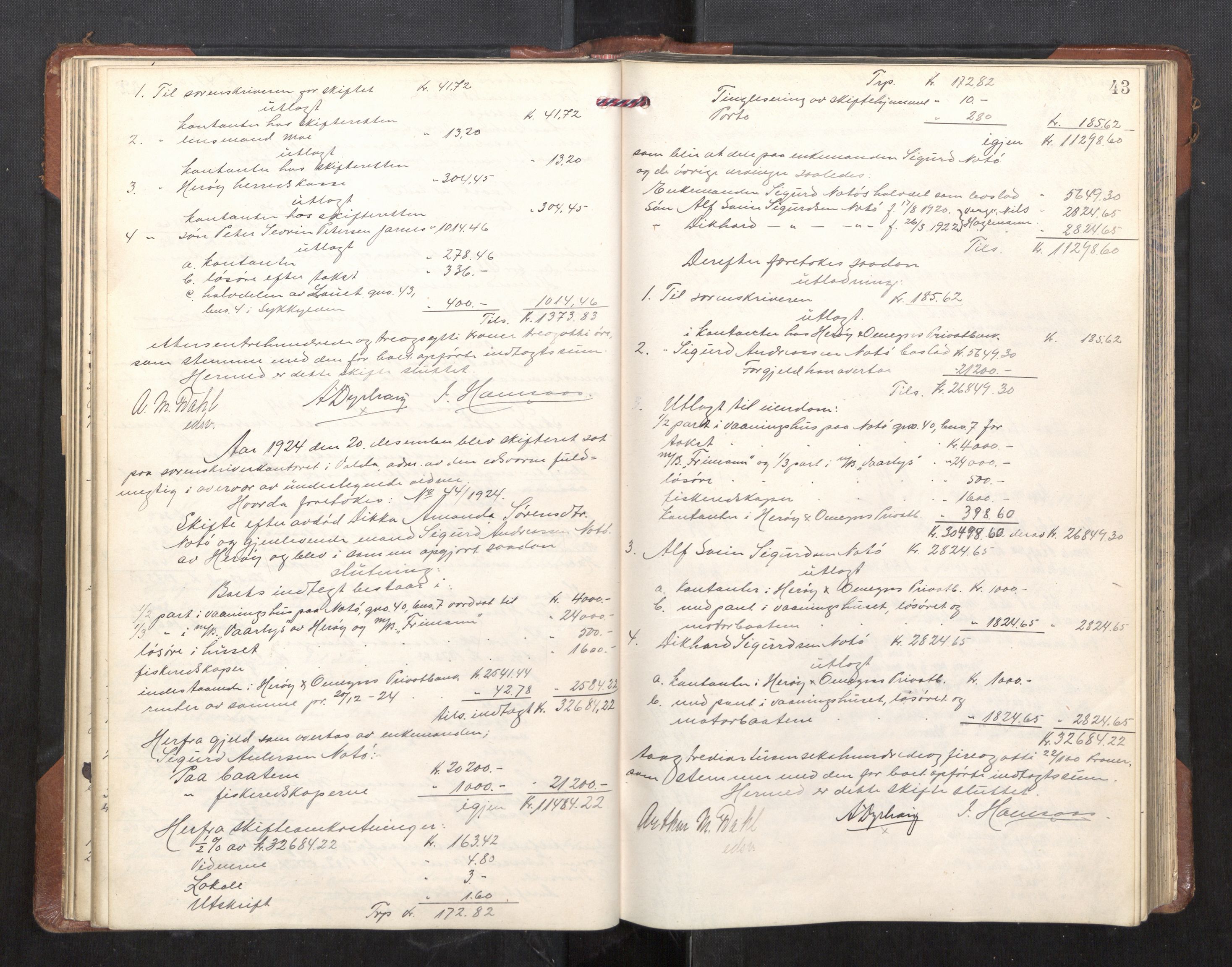 Søre Sunnmøre sorenskriveri, AV/SAT-A-4122/1/3/3A/L0025: Skifte- / Skifteutloddings- / Skifteslutningsprotokollar, 1924-1927, p. 42b-43a