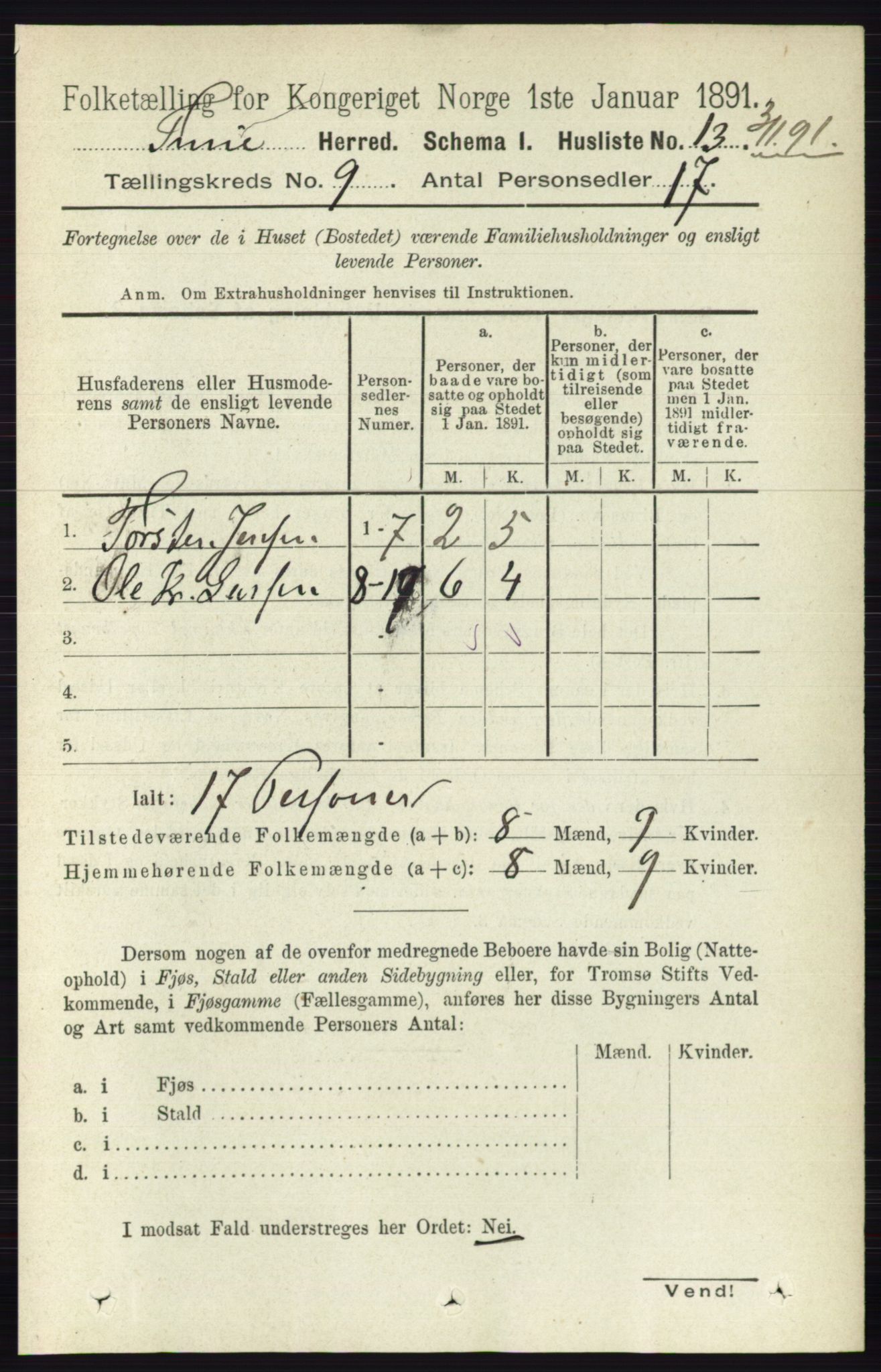 RA, 1891 census for 0130 Tune, 1891, p. 6154