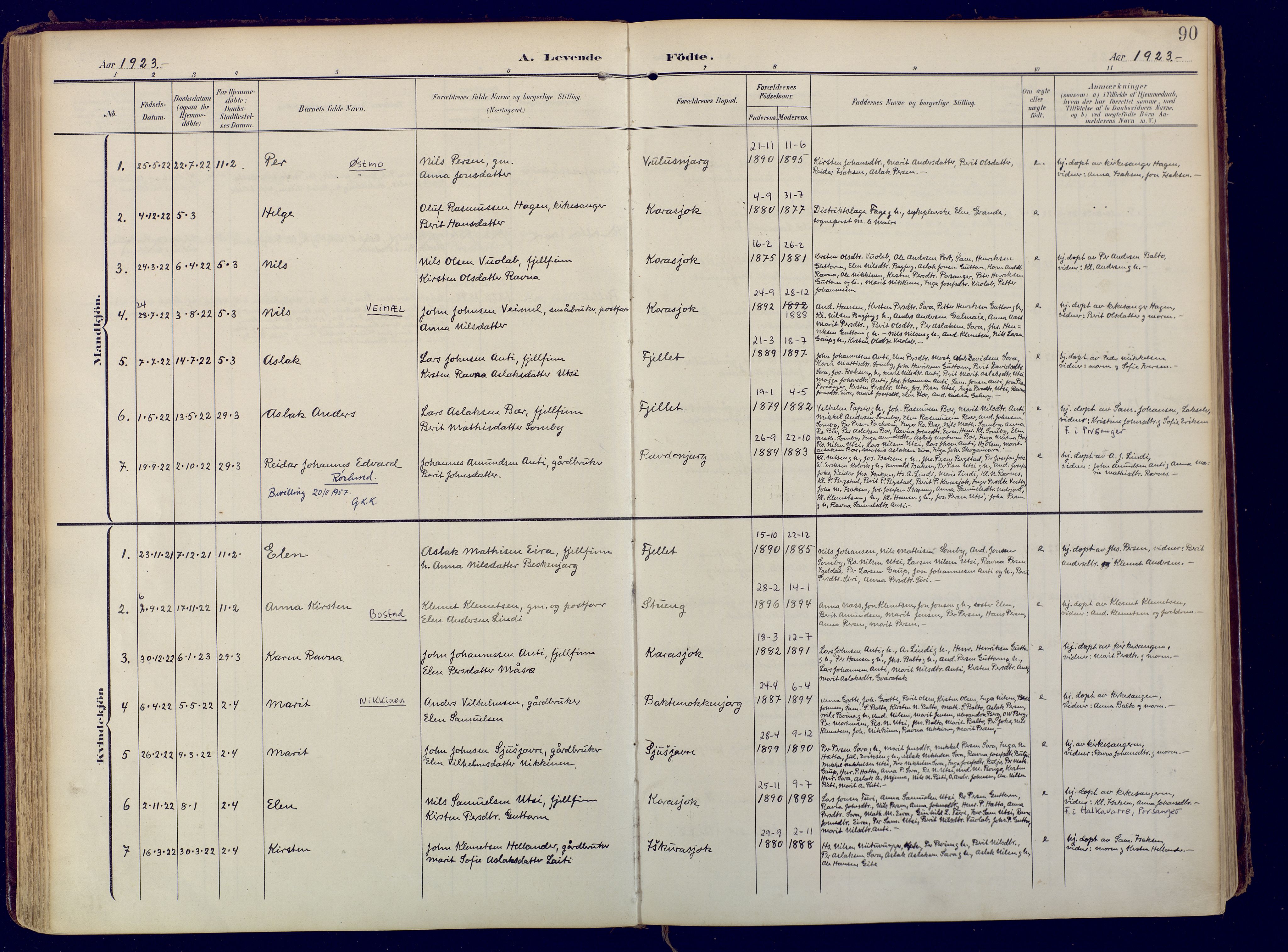Karasjok sokneprestkontor, AV/SATØ-S-1352/H/Ha: Parish register (official) no. 3, 1907-1926, p. 90