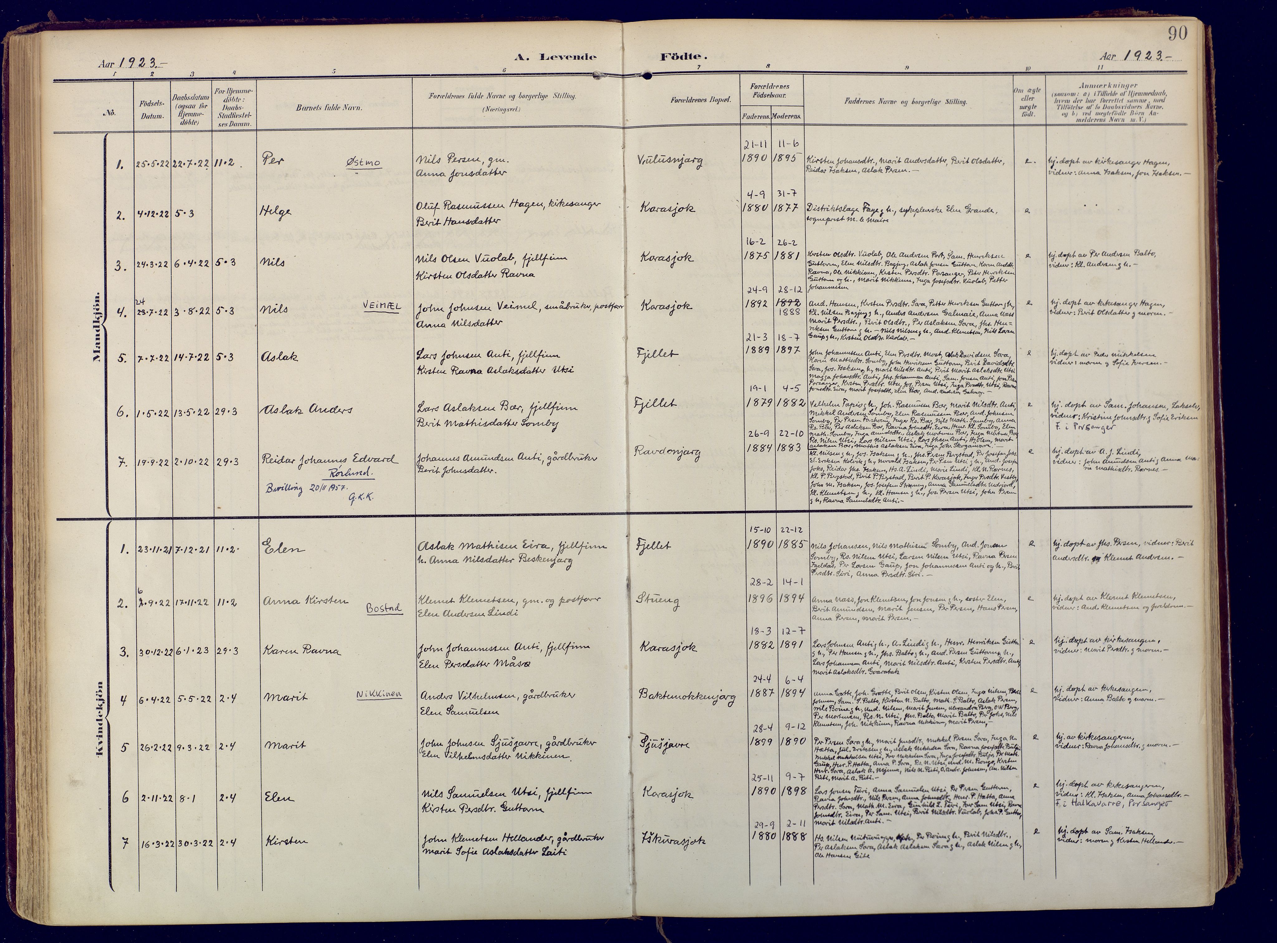 Karasjok sokneprestkontor, SATØ/S-1352/H/Ha: Parish register (official) no. 3, 1907-1926, p. 90