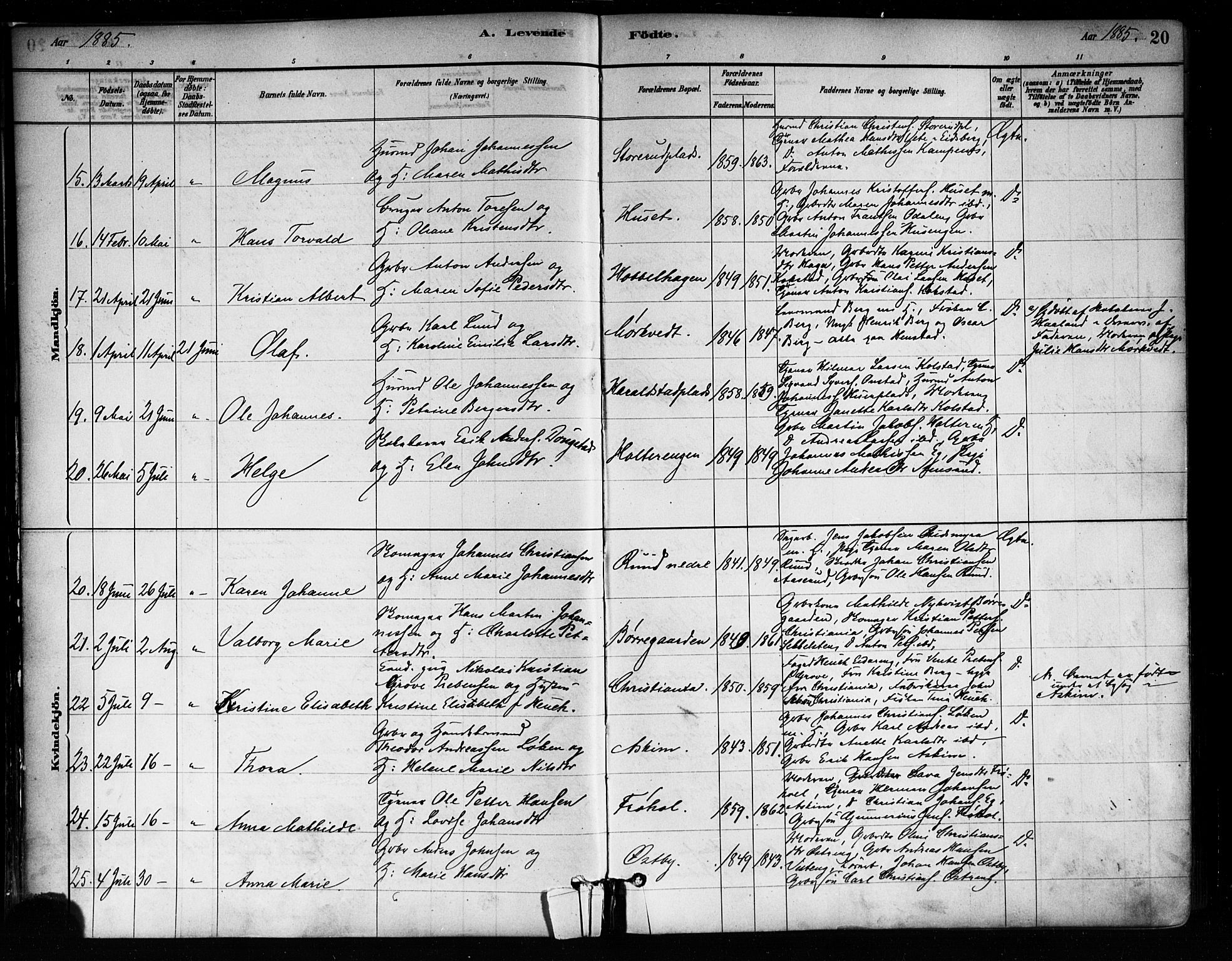 Askim prestekontor Kirkebøker, AV/SAO-A-10900/F/Fa/L0007: Parish register (official) no. 7, 1882-1897, p. 20