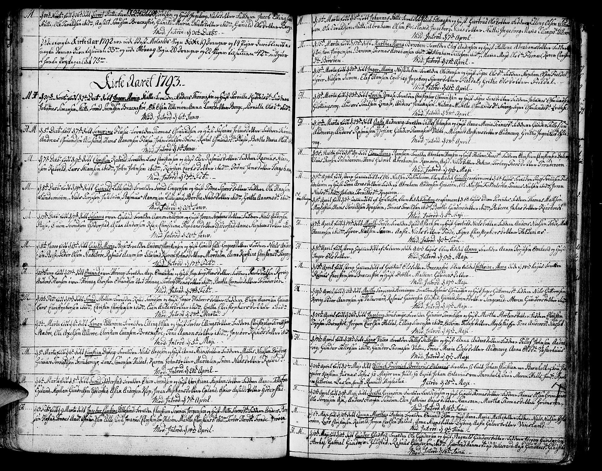 Vestre Moland sokneprestkontor, SAK/1111-0046/F/Fa/Fab/L0002: Parish register (official) no. A 2, 1760-1816, p. 73