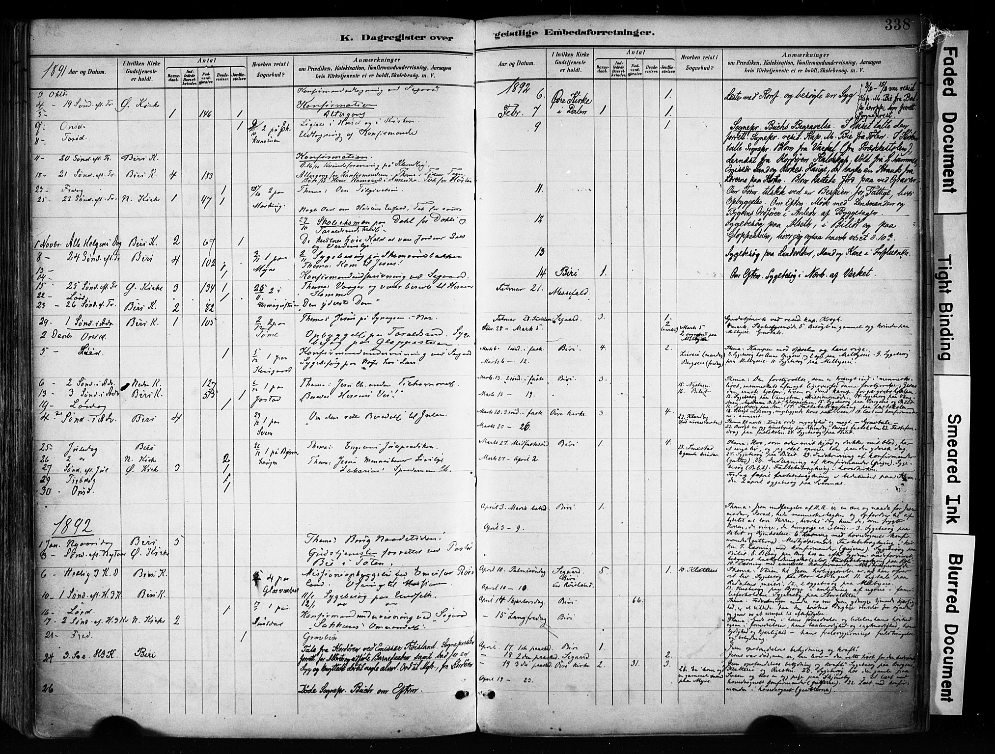 Biri prestekontor, SAH/PREST-096/H/Ha/Haa/L0009: Parish register (official) no. 9, 1887-1900, p. 338