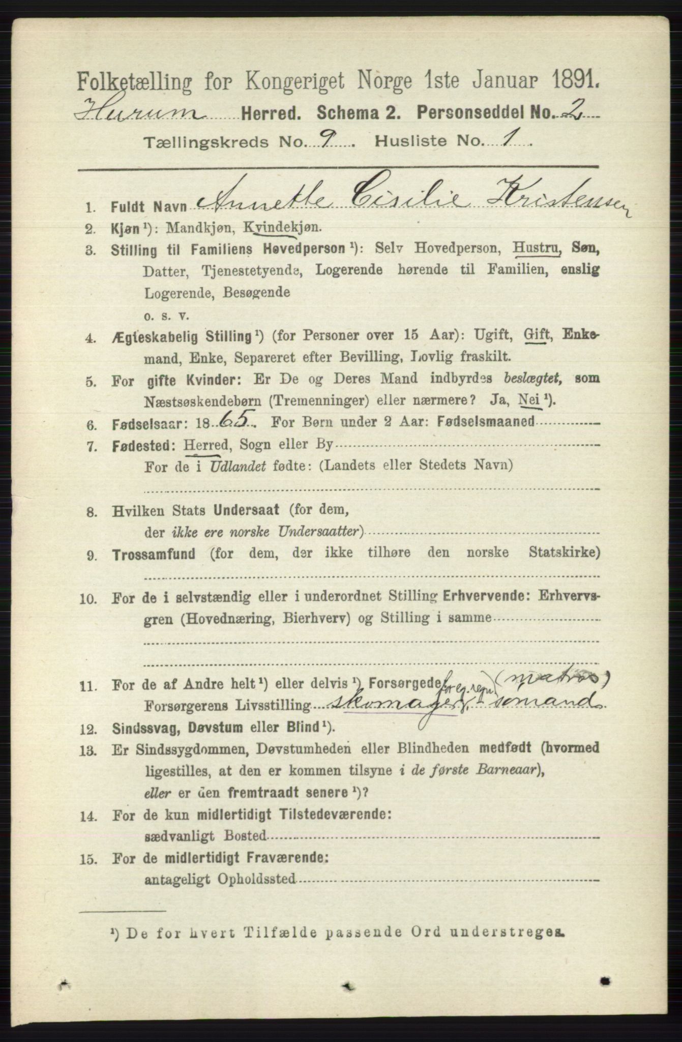 RA, 1891 census for 0628 Hurum, 1891, p. 2812