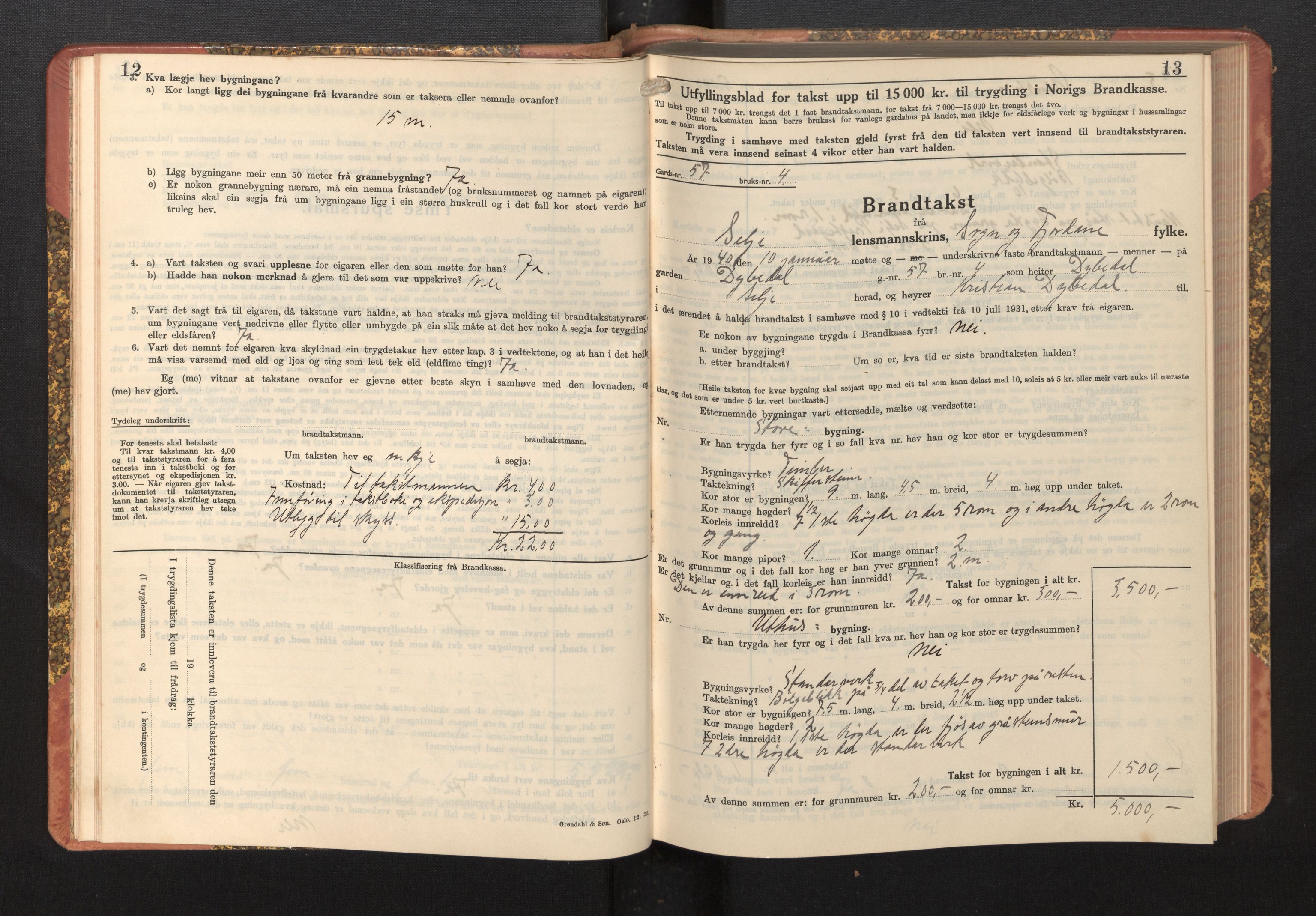 Lensmannen i Selje, SAB/A-29701/0012/L0004: Branntakstprotokoll, skjematakst, 1937-1953, p. 12-13