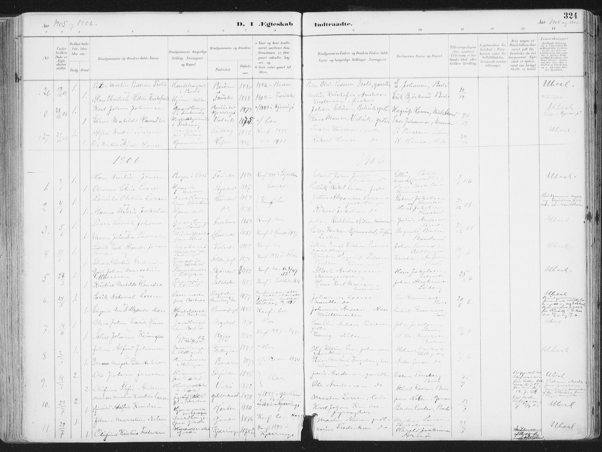 Ministerialprotokoller, klokkerbøker og fødselsregistre - Nordland, SAT/A-1459/802/L0055: Parish register (official) no. 802A02, 1894-1915, p. 324