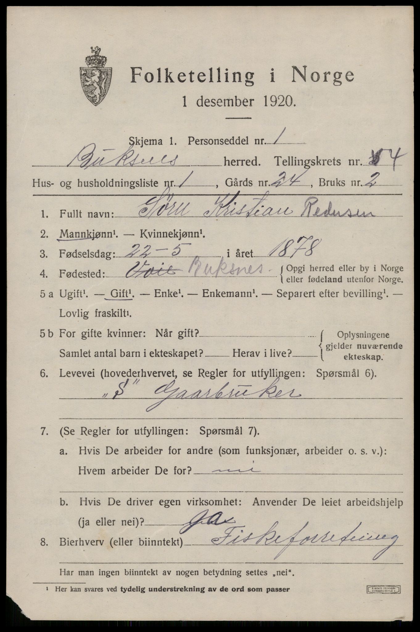 SAT, 1920 census for Buksnes, 1920, p. 4495