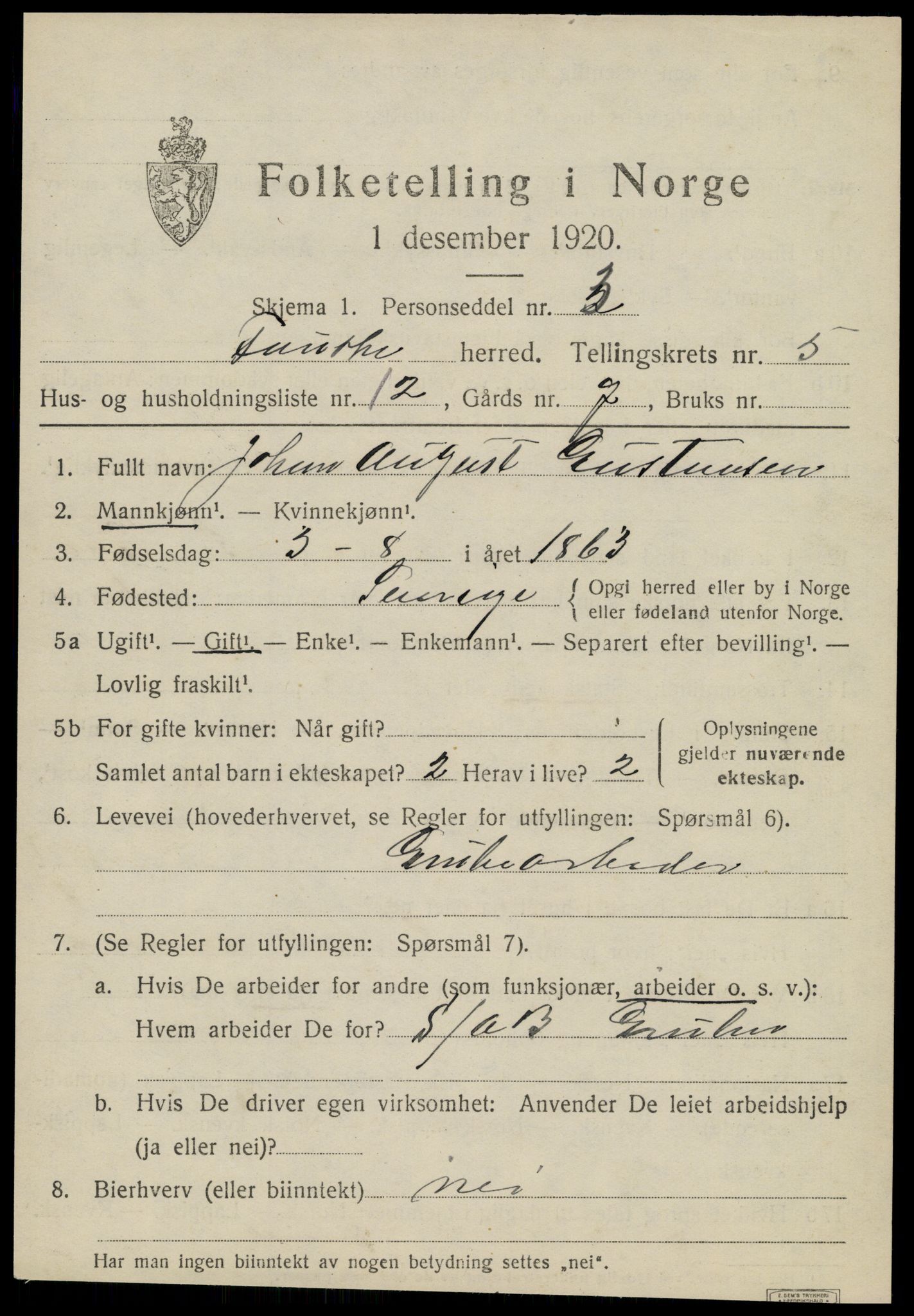 SAT, 1920 census for Fauske, 1920, p. 5418