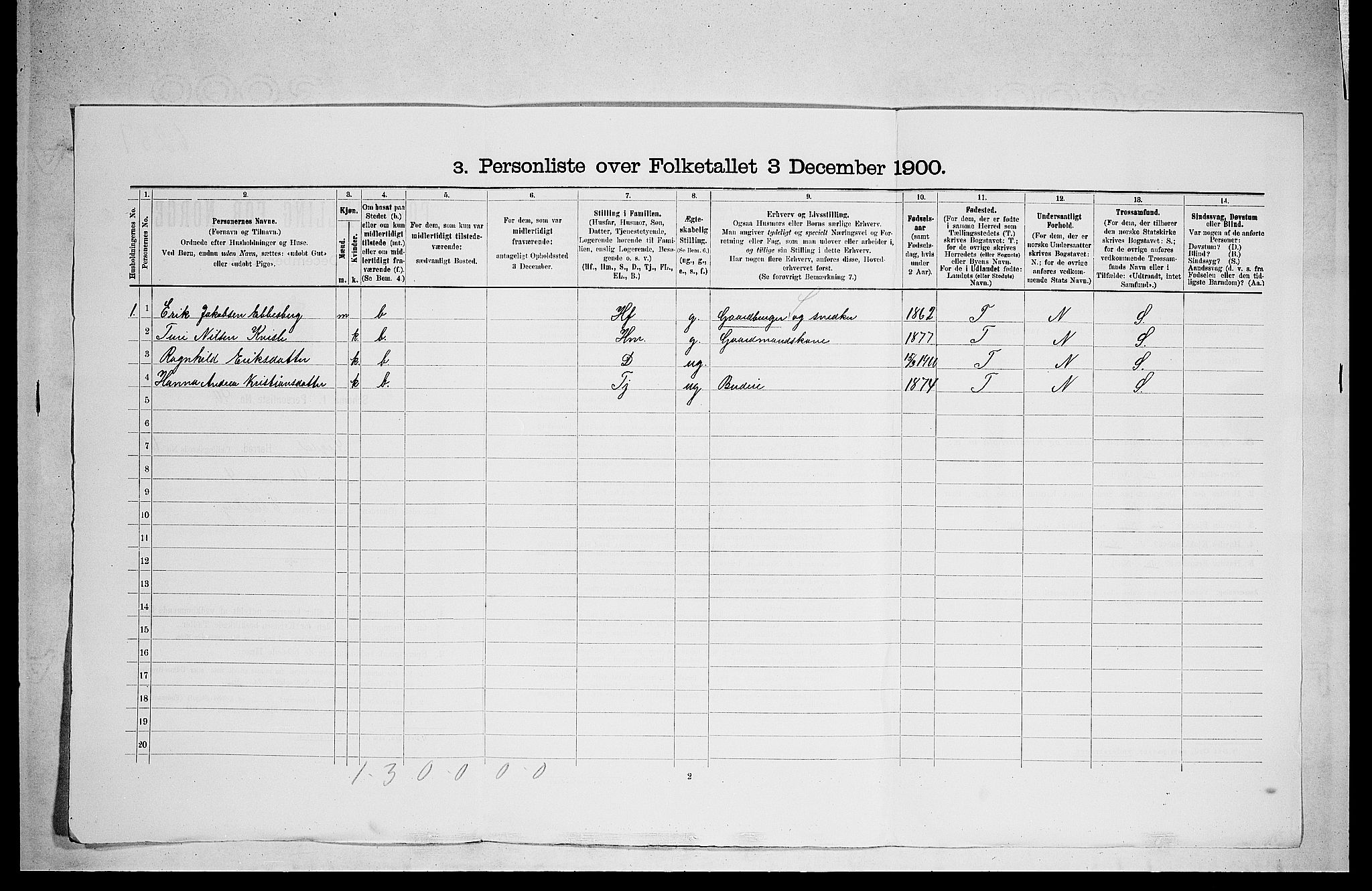 RA, 1900 census for Sigdal, 1900, p. 630