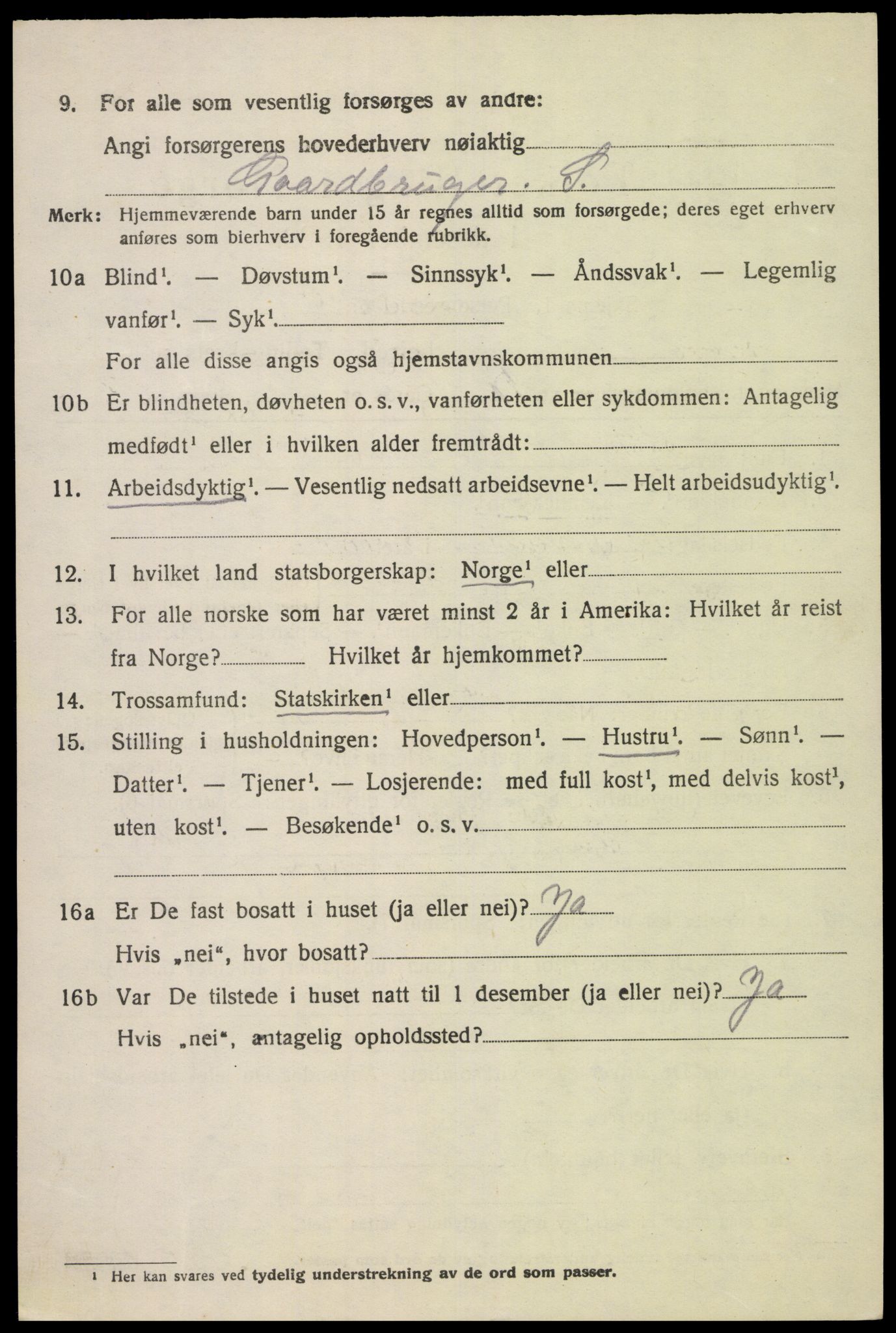 SAK, 1920 census for Fjotland, 1920, p. 1575