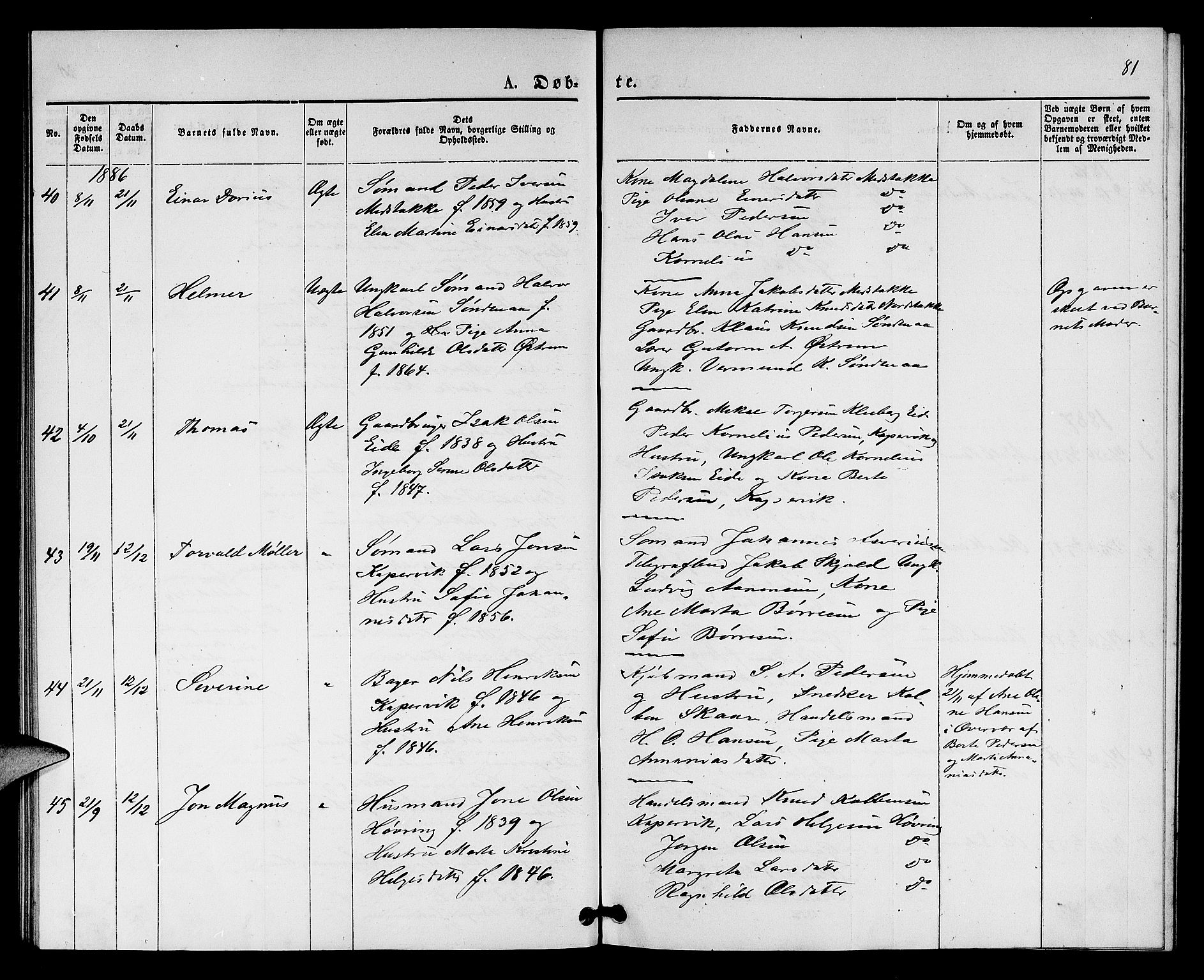 Kopervik sokneprestkontor, SAST/A-101850/H/Ha/Hab/L0001: Parish register (copy) no. B 1, 1877-1891, p. 81