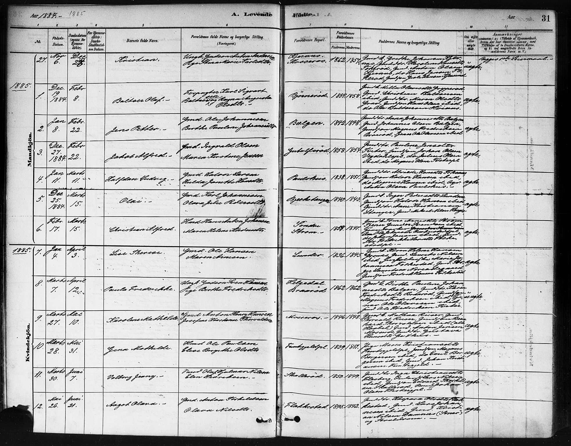 Våler prestekontor Kirkebøker, AV/SAO-A-11083/F/Fa/L0010: Parish register (official) no. I 10, 1878-1896, p. 31