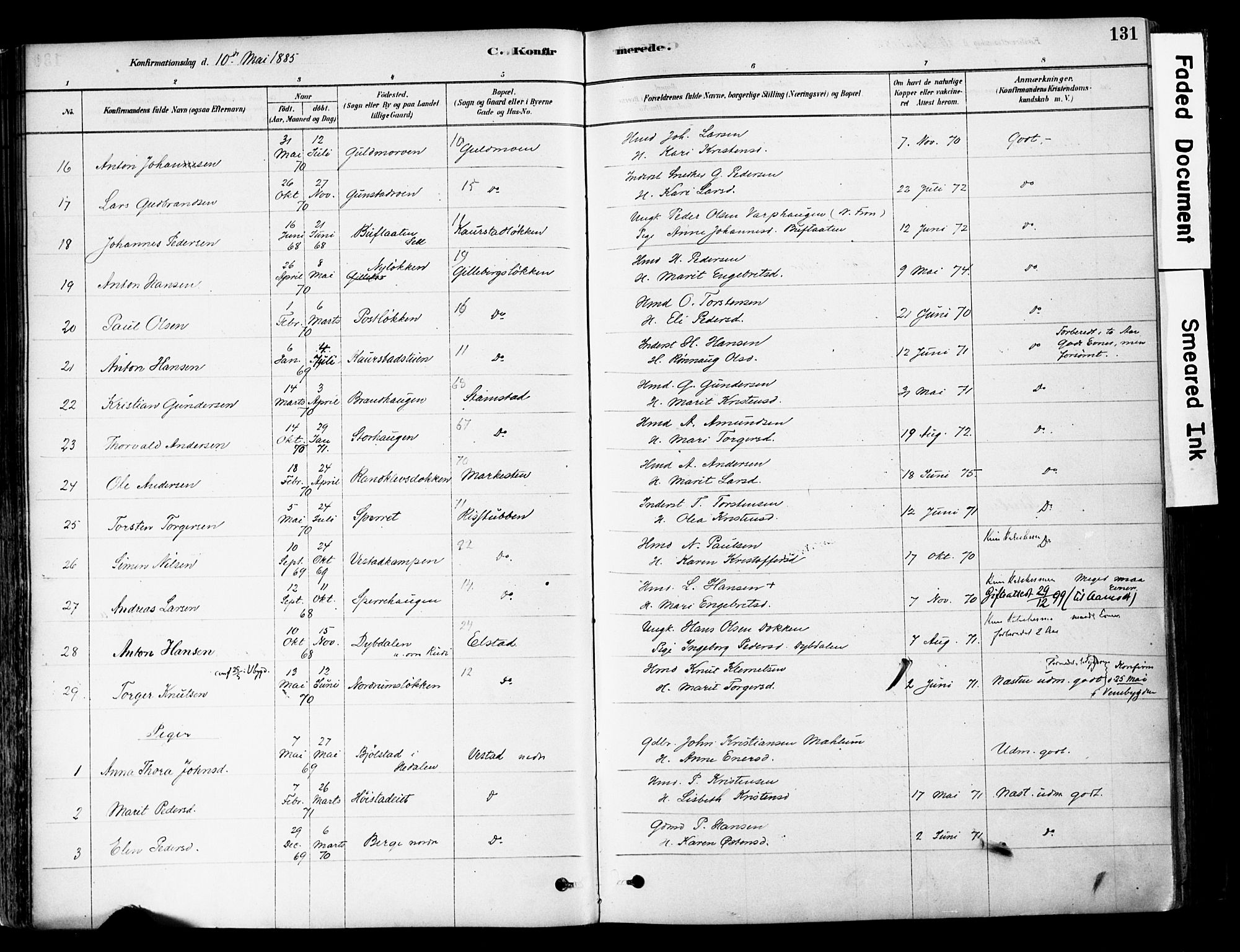 Ringebu prestekontor, AV/SAH-PREST-082/H/Ha/Haa/L0008: Parish register (official) no. 8, 1878-1898, p. 131