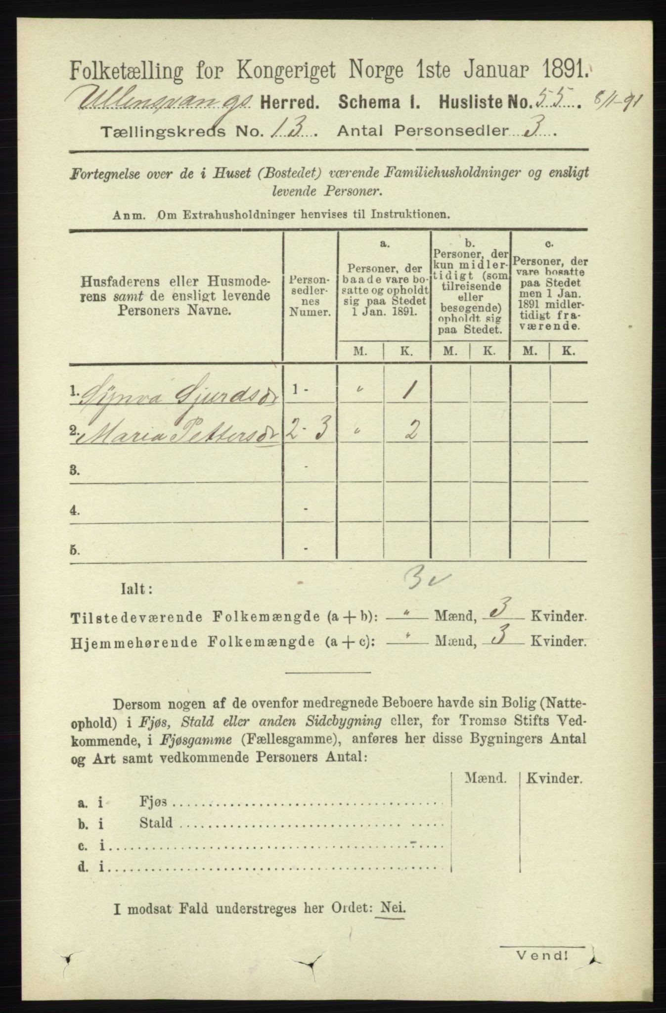 RA, 1891 census for 1230 Ullensvang, 1891, p. 5076
