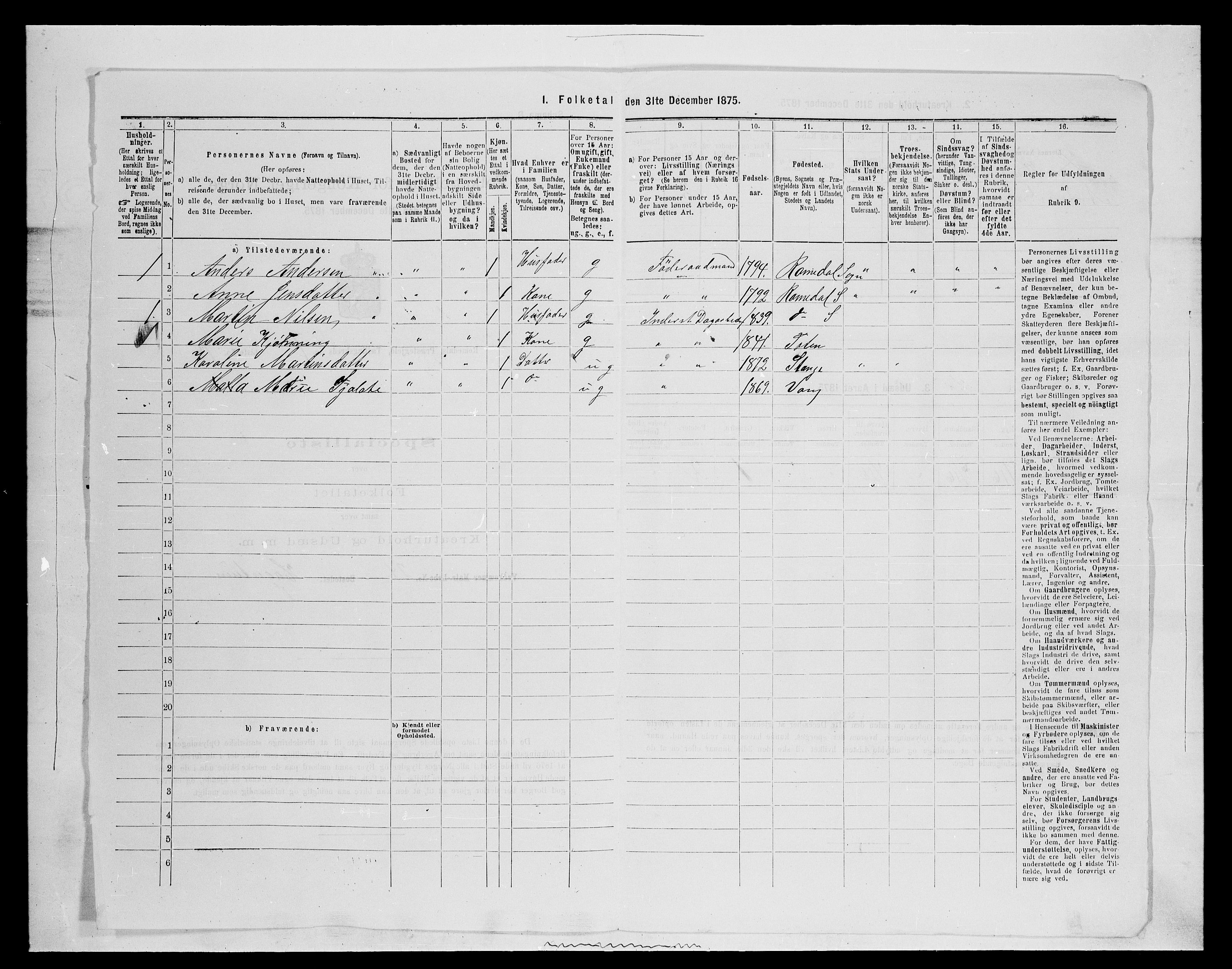 SAH, 1875 census for 0416P Romedal, 1875, p. 276