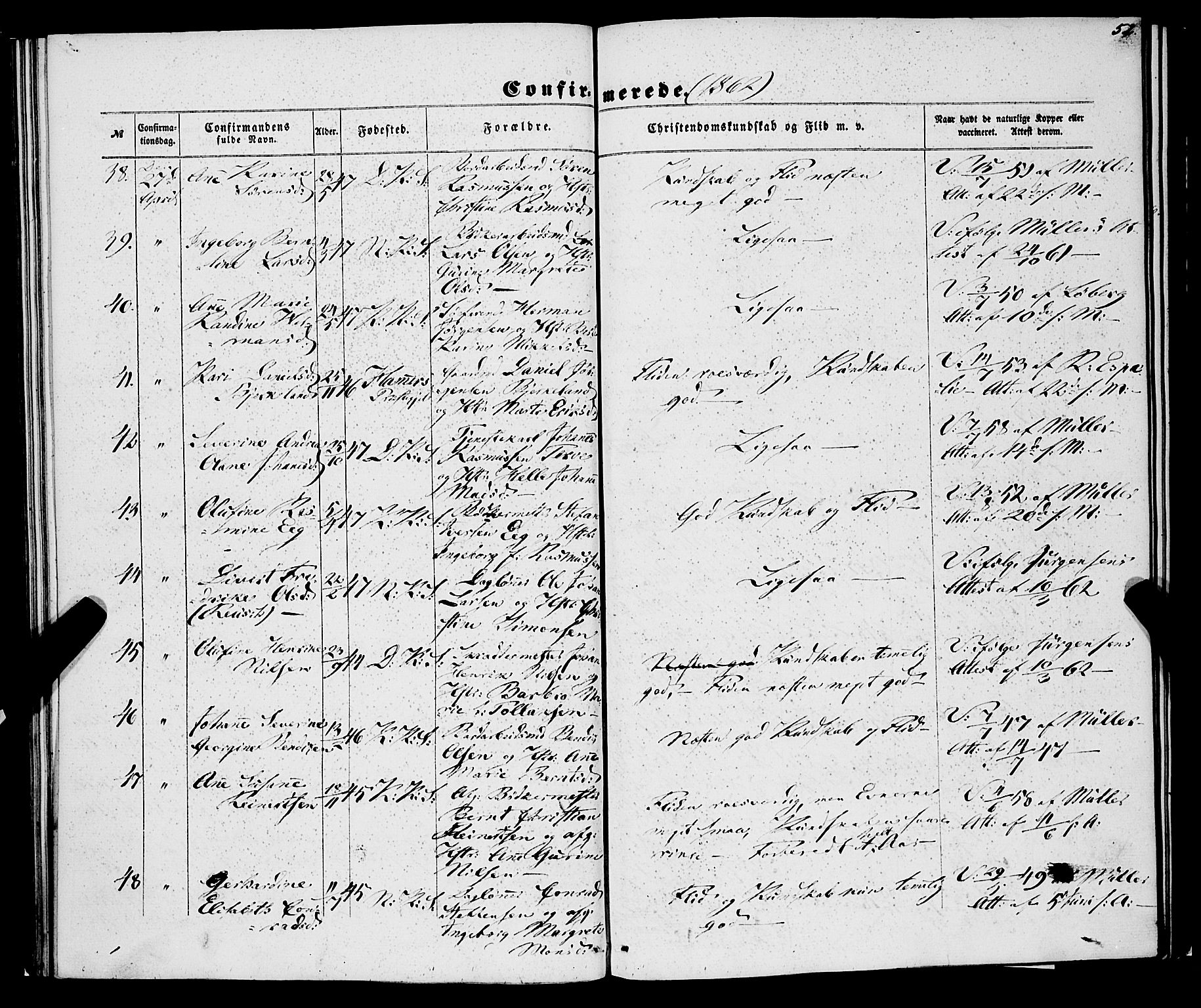 Korskirken sokneprestembete, AV/SAB-A-76101/H/Haa/L0069: Curate's parish register no. A 4, 1856-1869, p. 52