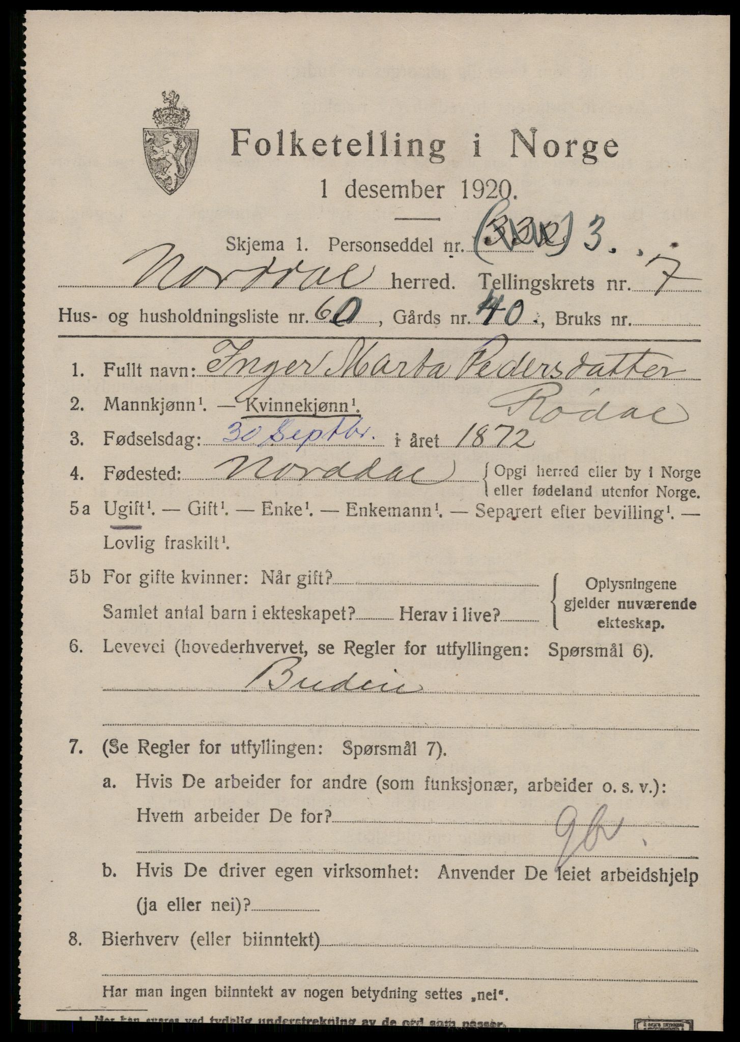 SAT, 1920 census for Norddal, 1920, p. 4035