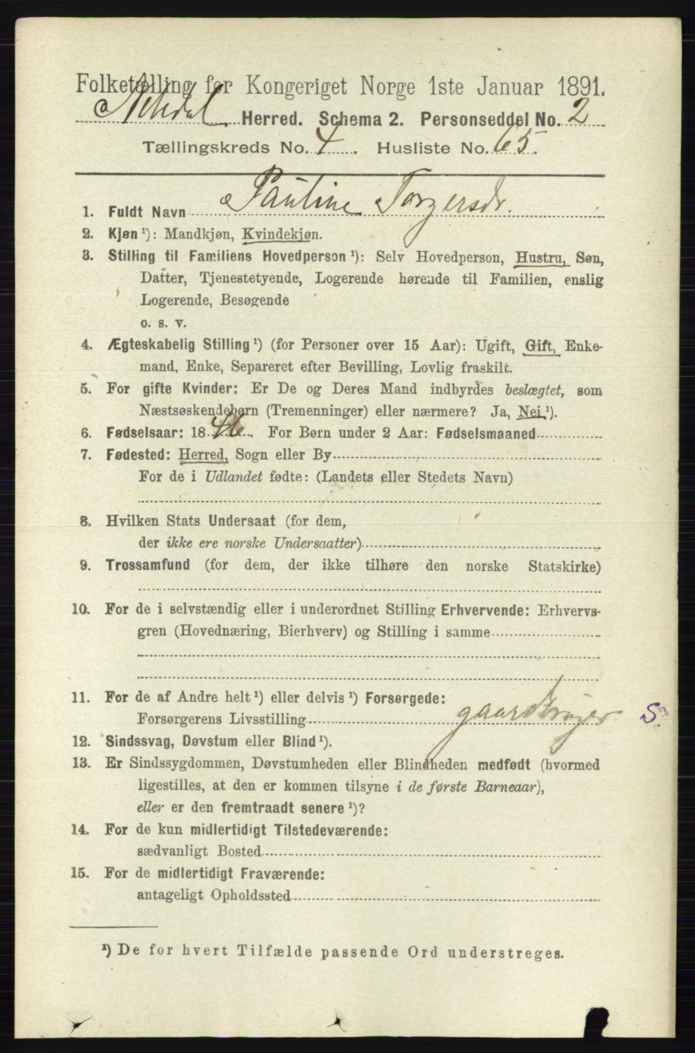 RA, 1891 census for 0233 Nittedal, 1891, p. 2055