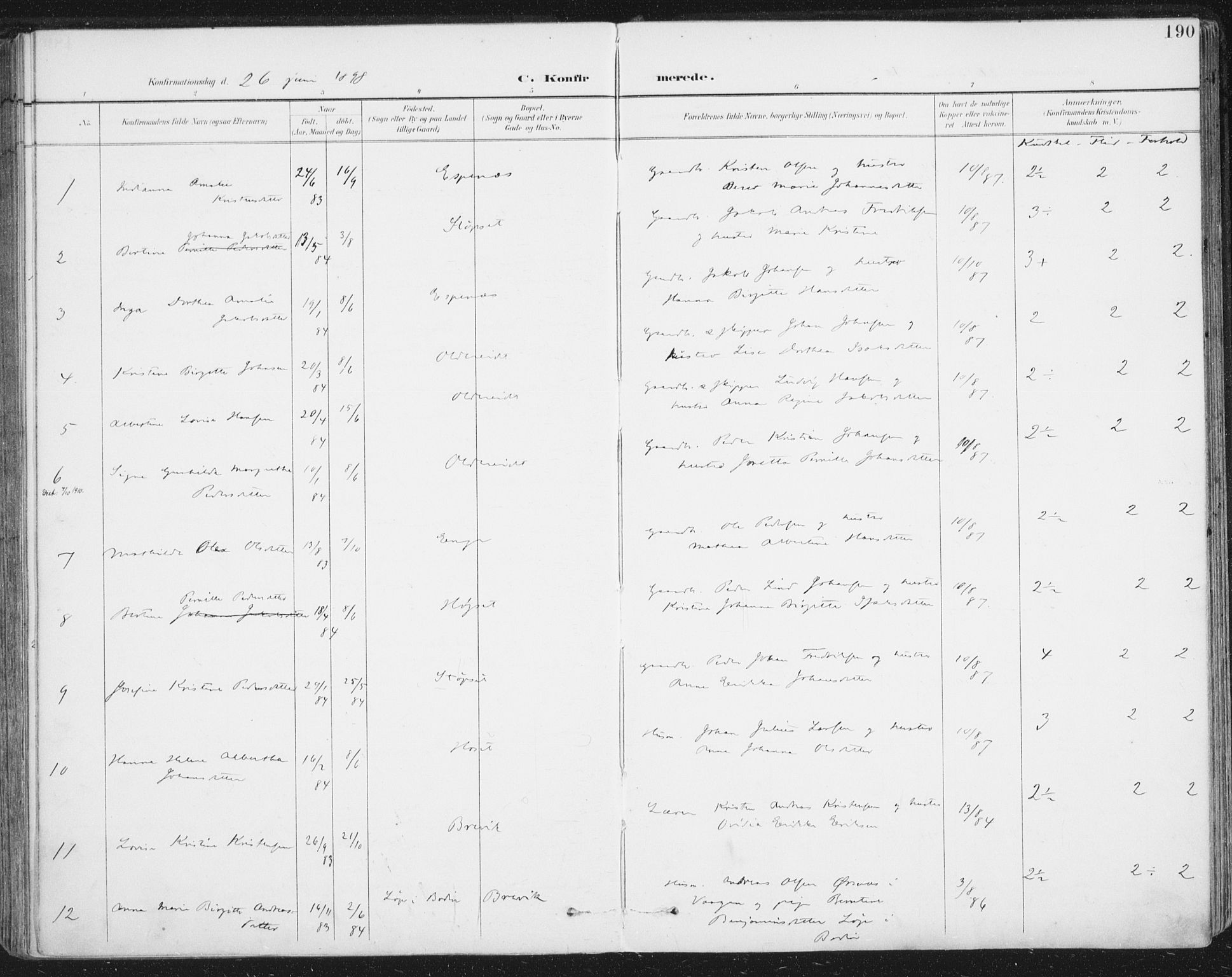 Ministerialprotokoller, klokkerbøker og fødselsregistre - Nordland, AV/SAT-A-1459/852/L0741: Parish register (official) no. 852A11, 1894-1917, p. 190