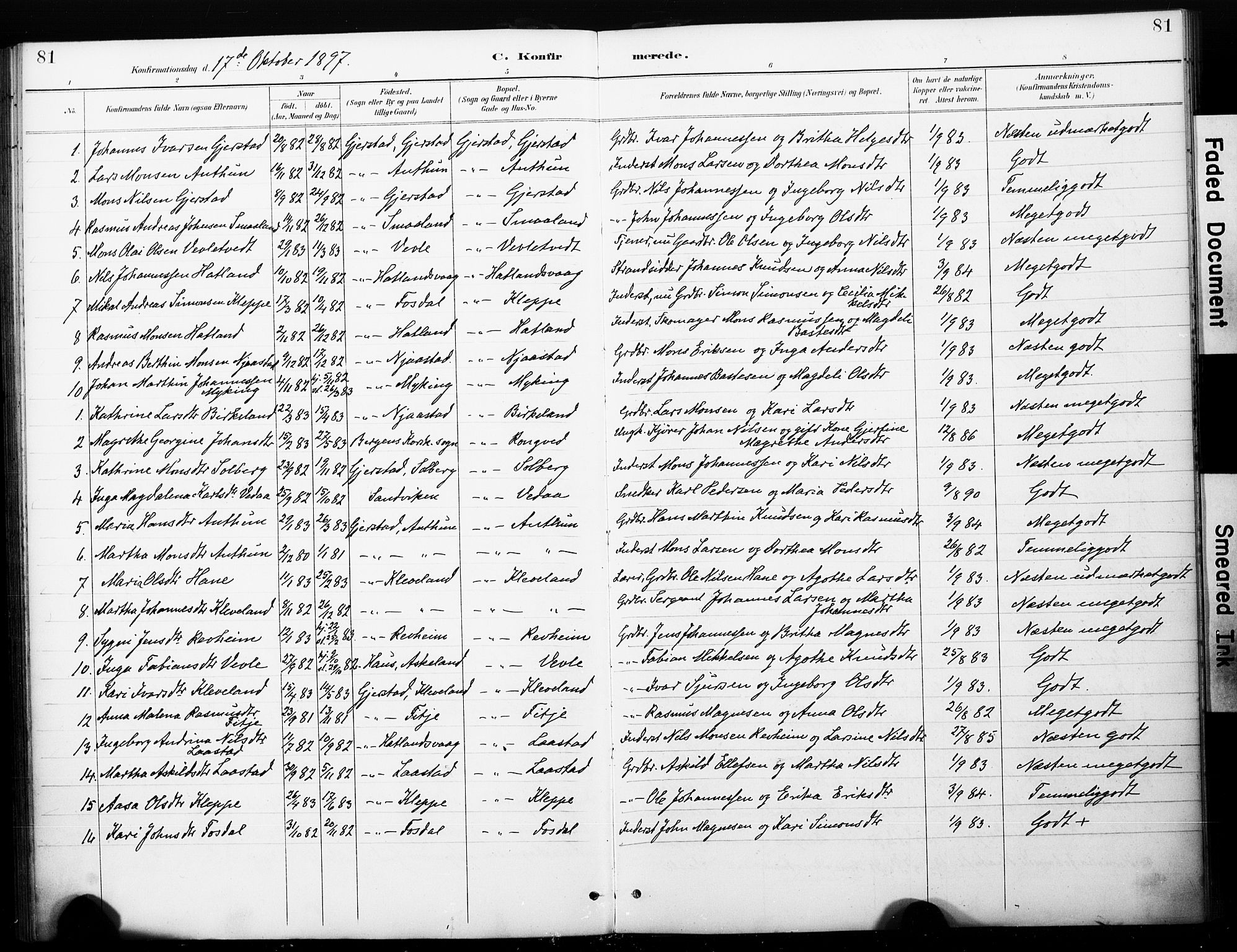 Haus sokneprestembete, AV/SAB-A-75601/H/Haa: Parish register (official) no. C 1, 1887-1899, p. 81