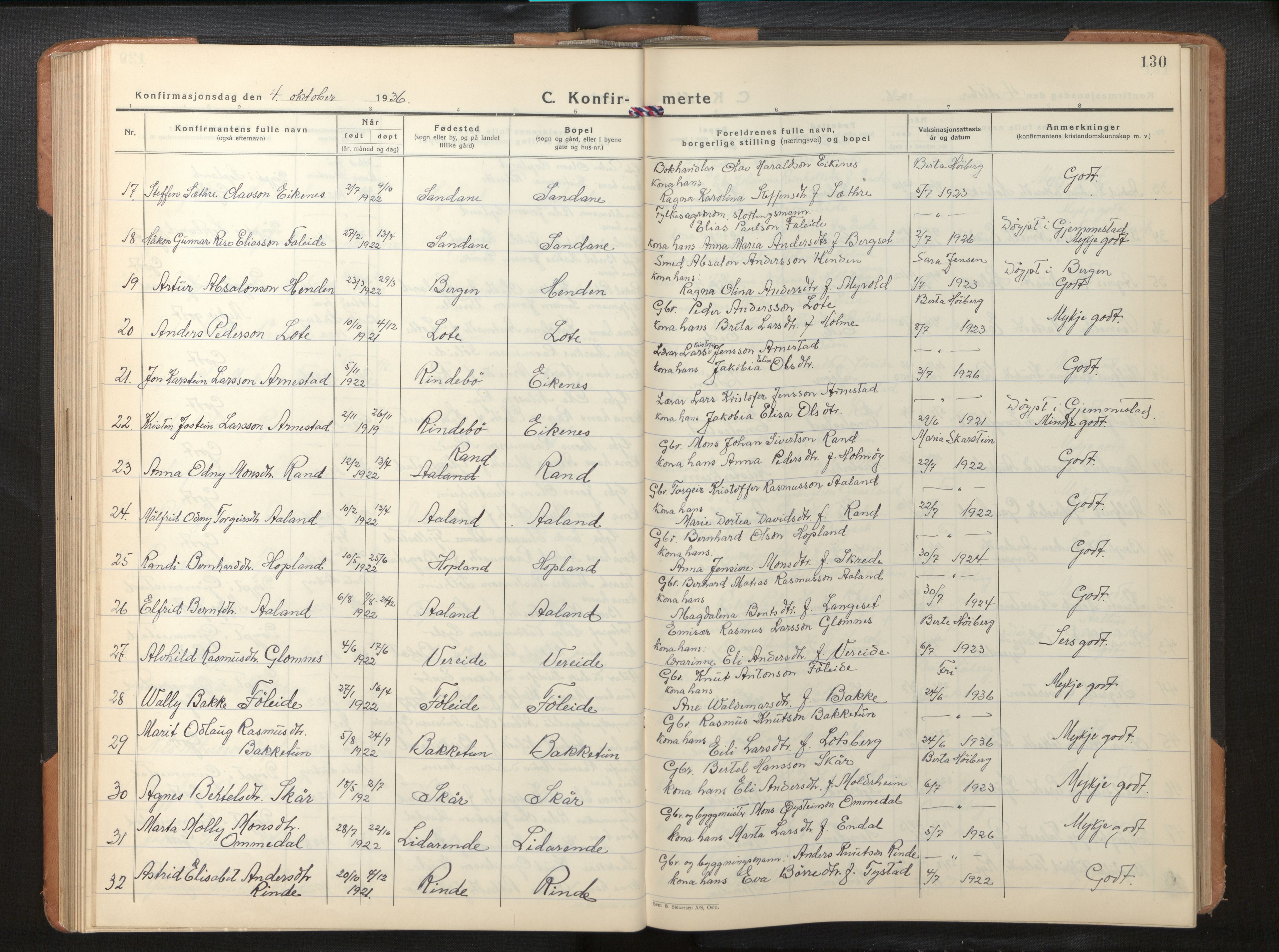 Gloppen sokneprestembete, AV/SAB-A-80101/H/Hab/Habb/L0005: Parish register (copy) no. B 5, 1931-1953, p. 129b-130a