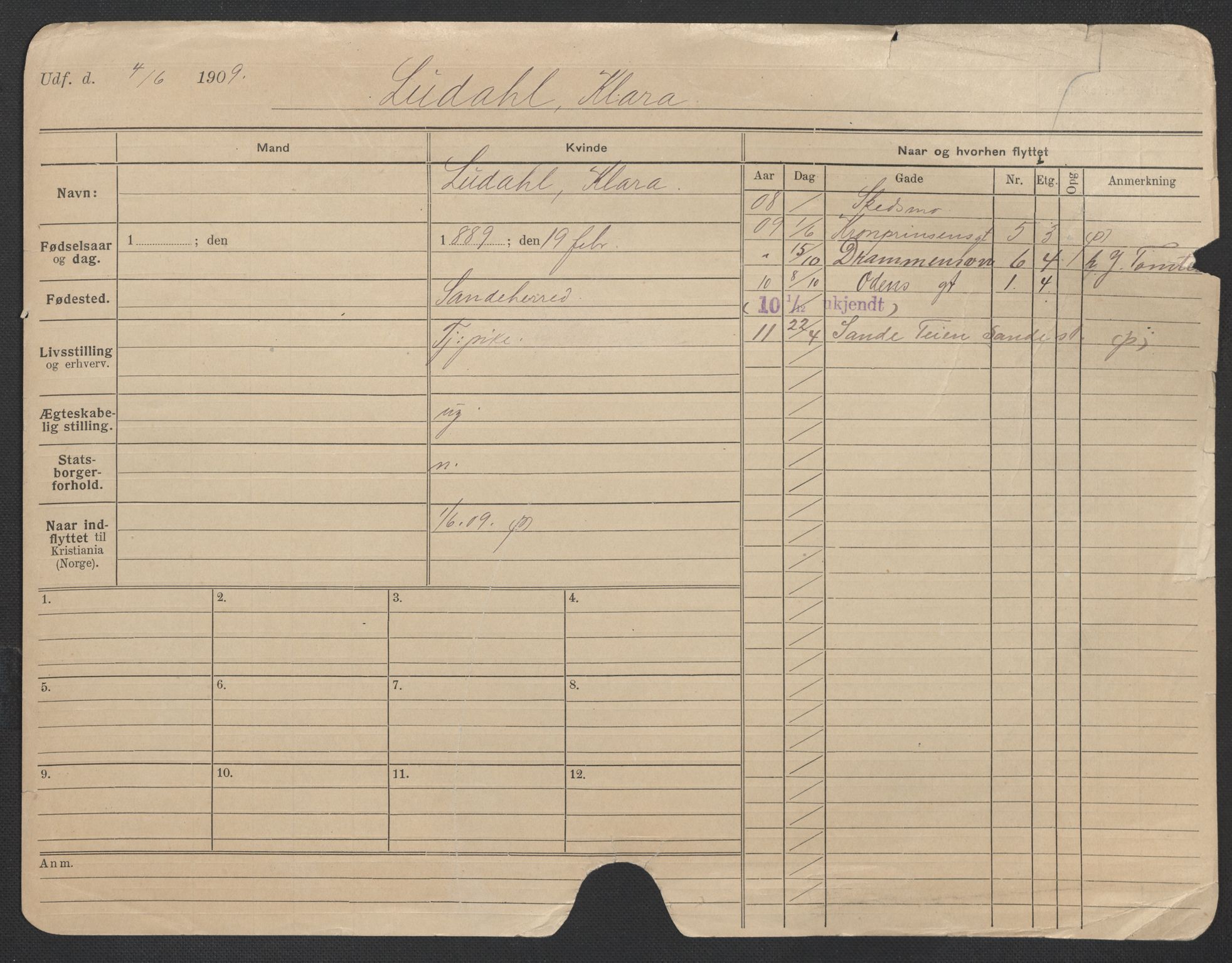 Oslo folkeregister, Registerkort, AV/SAO-A-11715/F/Fa/Fac/L0020: Kvinner, 1906-1914, p. 228a