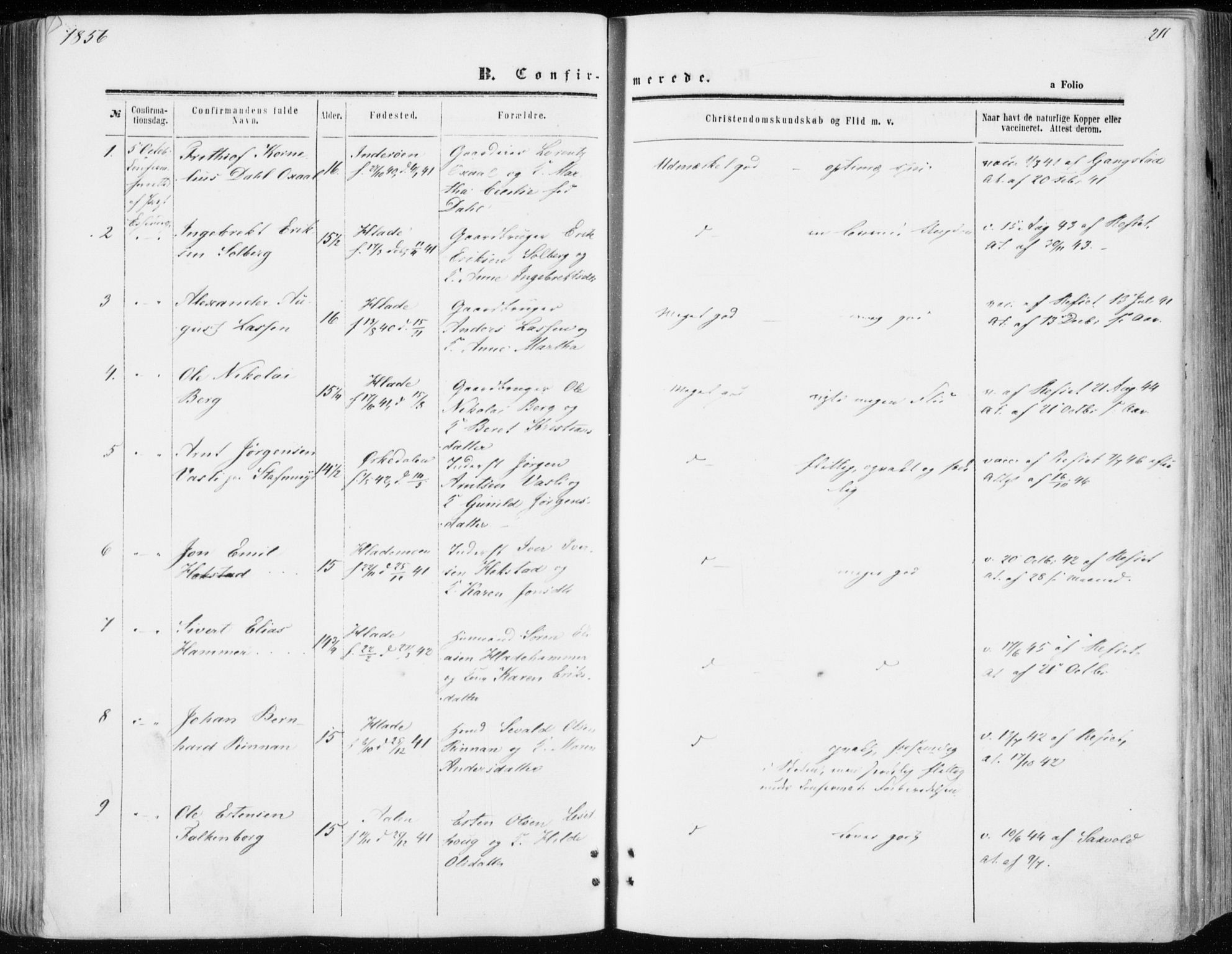 Ministerialprotokoller, klokkerbøker og fødselsregistre - Sør-Trøndelag, SAT/A-1456/606/L0292: Parish register (official) no. 606A07, 1856-1865, p. 211