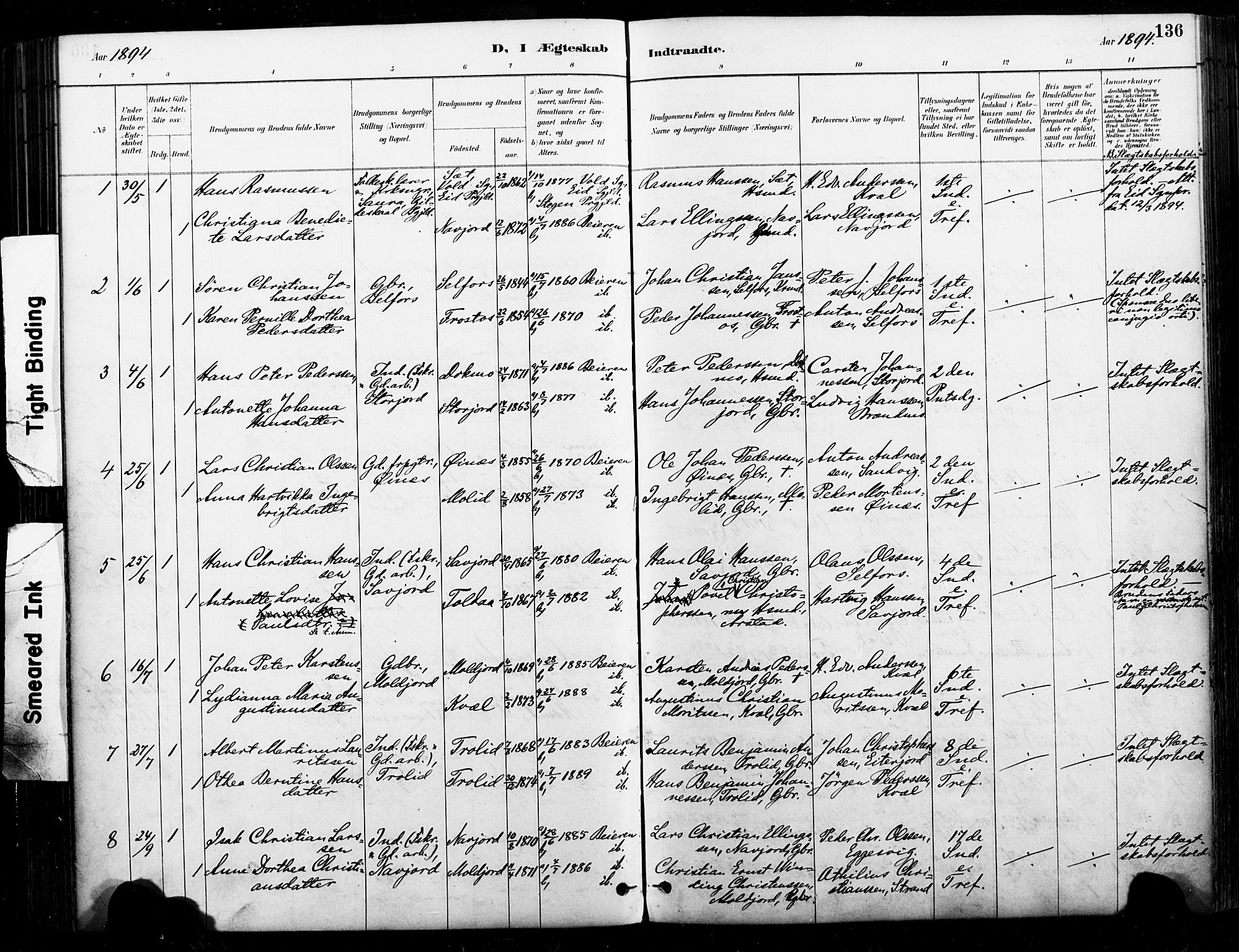 Ministerialprotokoller, klokkerbøker og fødselsregistre - Nordland, SAT/A-1459/846/L0646: Parish register (official) no. 846A04, 1887-1901, p. 136