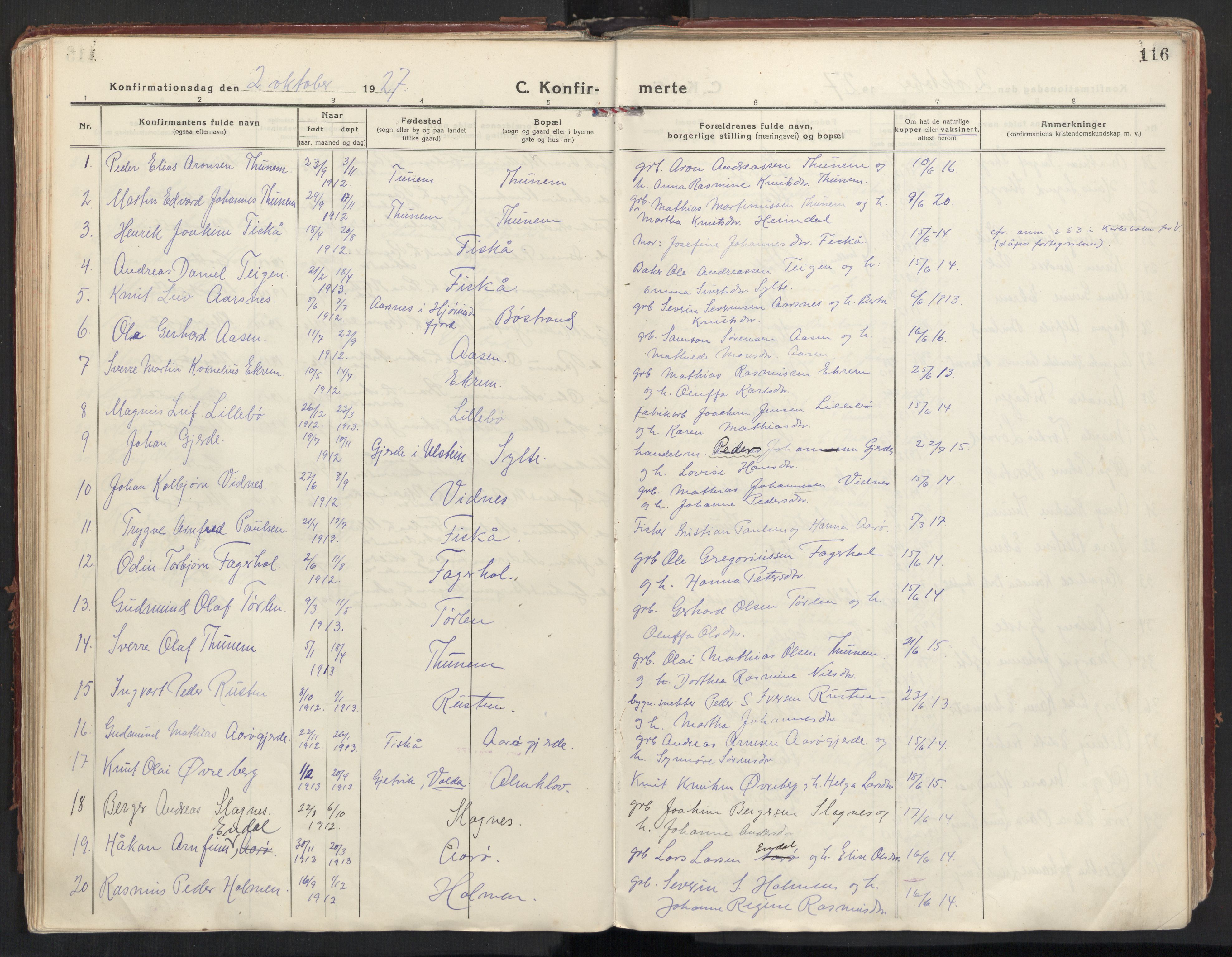 Ministerialprotokoller, klokkerbøker og fødselsregistre - Møre og Romsdal, SAT/A-1454/501/L0012: Parish register (official) no. 501A12, 1920-1946, p. 116