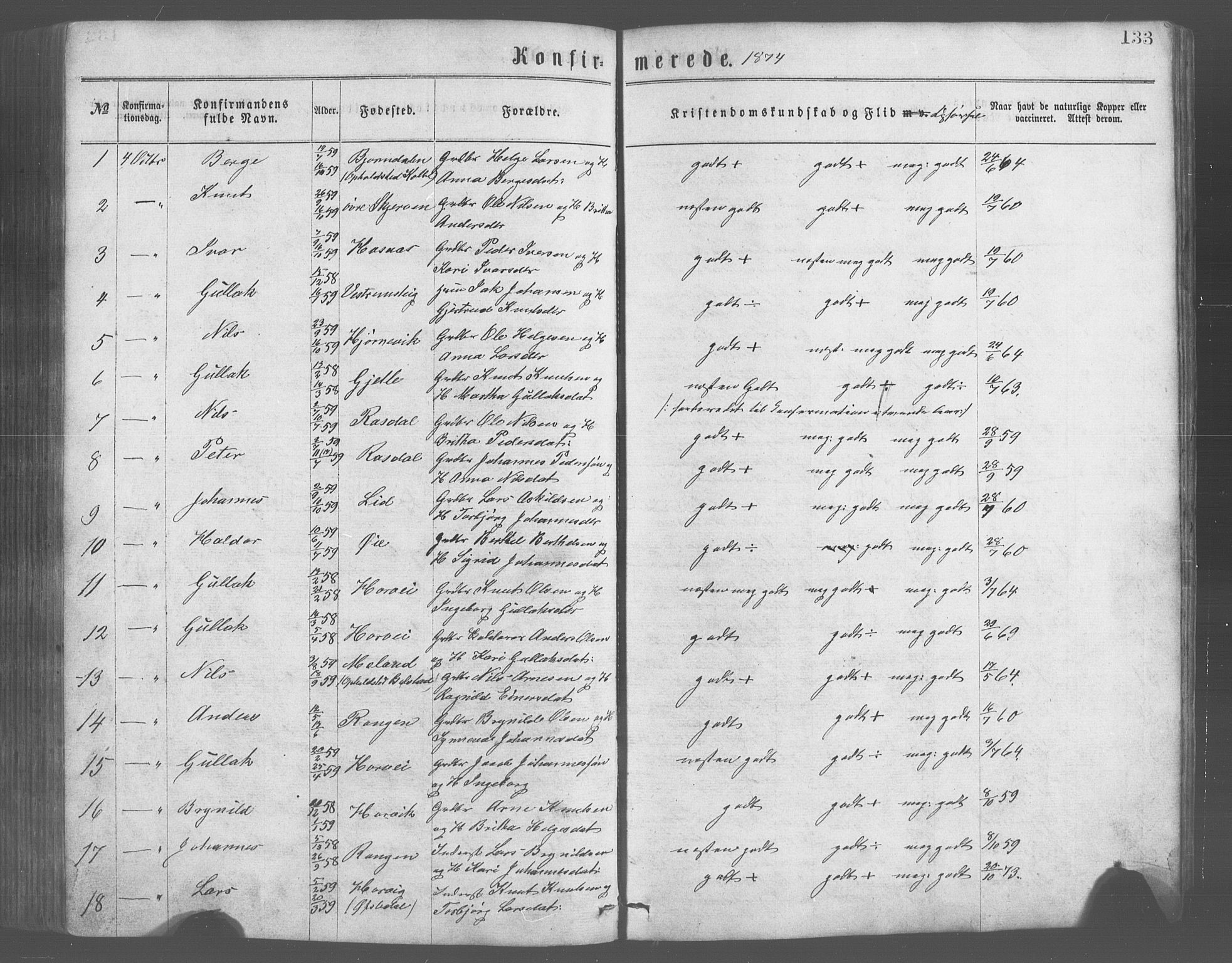 Evanger sokneprestembete, SAB/A-99924: Parish register (copy) no. A 2, 1863-1879, p. 133
