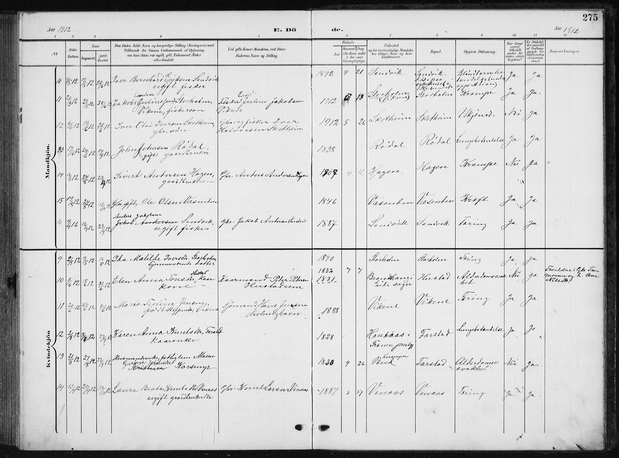 Ministerialprotokoller, klokkerbøker og fødselsregistre - Møre og Romsdal, AV/SAT-A-1454/567/L0784: Parish register (copy) no. 567C04, 1903-1938, p. 275