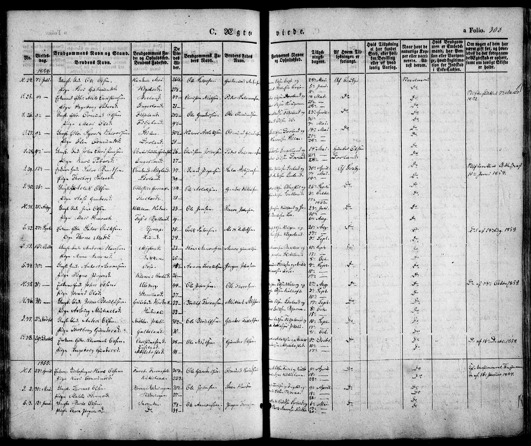 Evje sokneprestkontor, SAK/1111-0008/F/Fa/Faa/L0005: Parish register (official) no. A 5, 1843-1865, p. 308