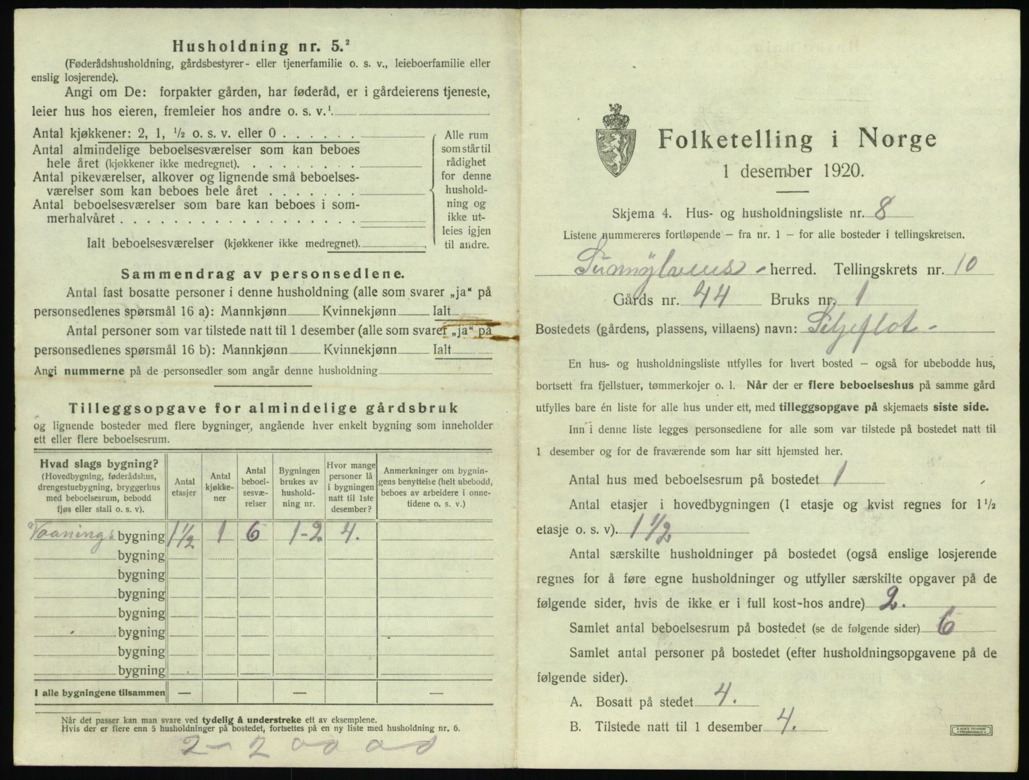 SAT, 1920 census for Sunnylven, 1920, p. 454